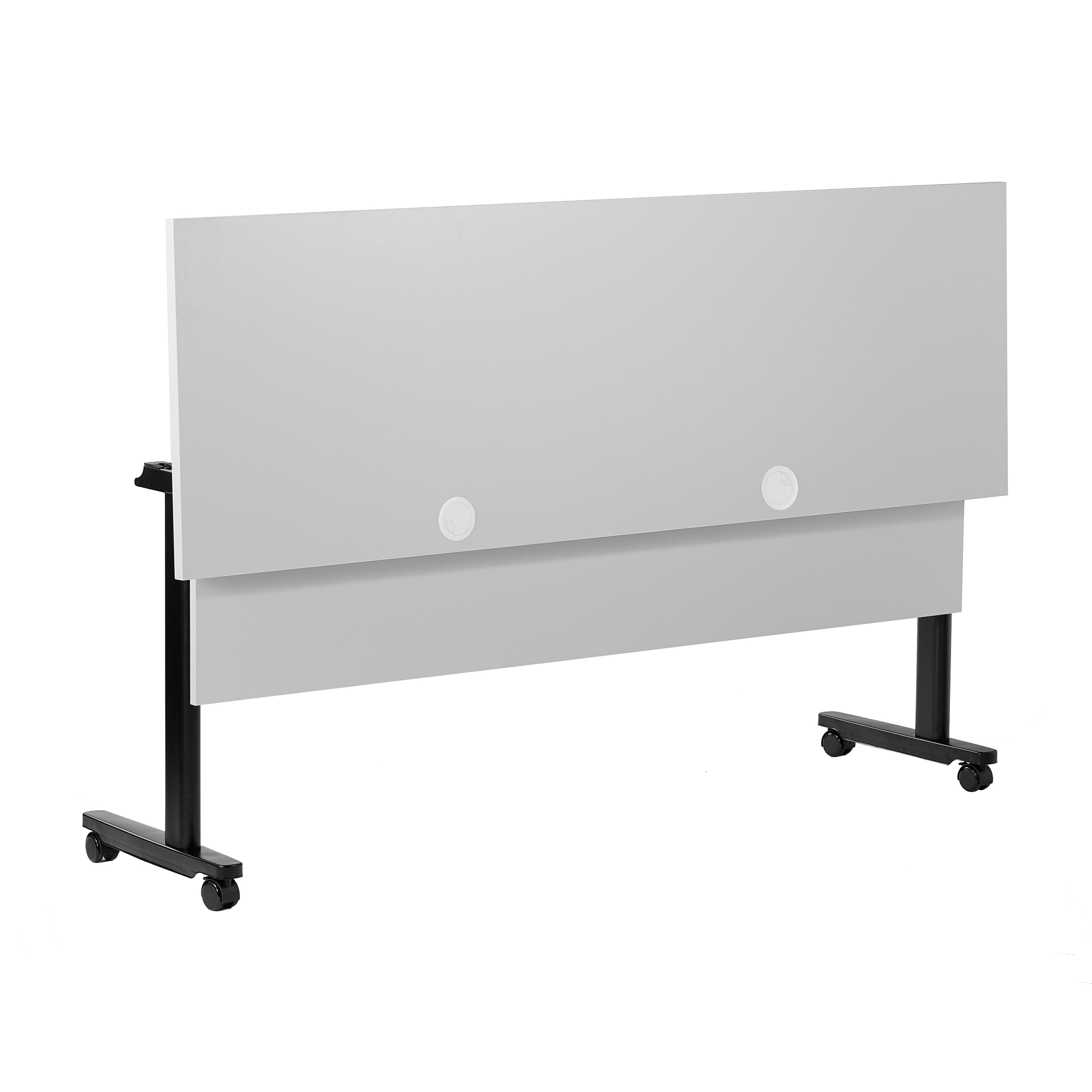 Palmer Commercial Grade 72" x 24" Heavy-Duty Nesting Flip Training Table with T-Legs, Modesty Panel, 1" Thick Gray Tabletop, and Black Steel Frame