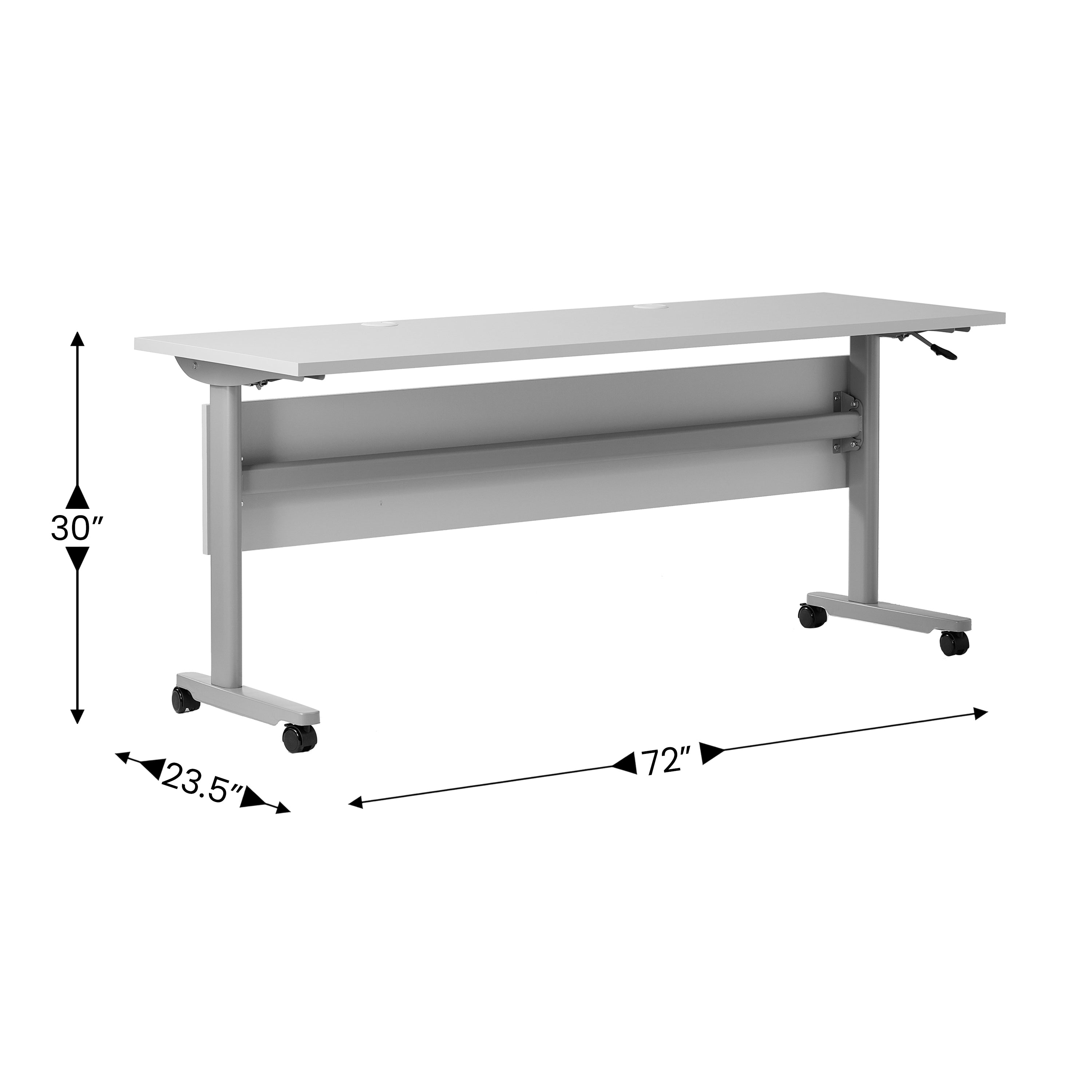 Palmer Commercial Grade 72" x 24" Heavy-Duty Nesting Flip Training Table with T-Legs, Modesty Panel, 1" Thick Gray Tabletop, and Gray Steel Frame