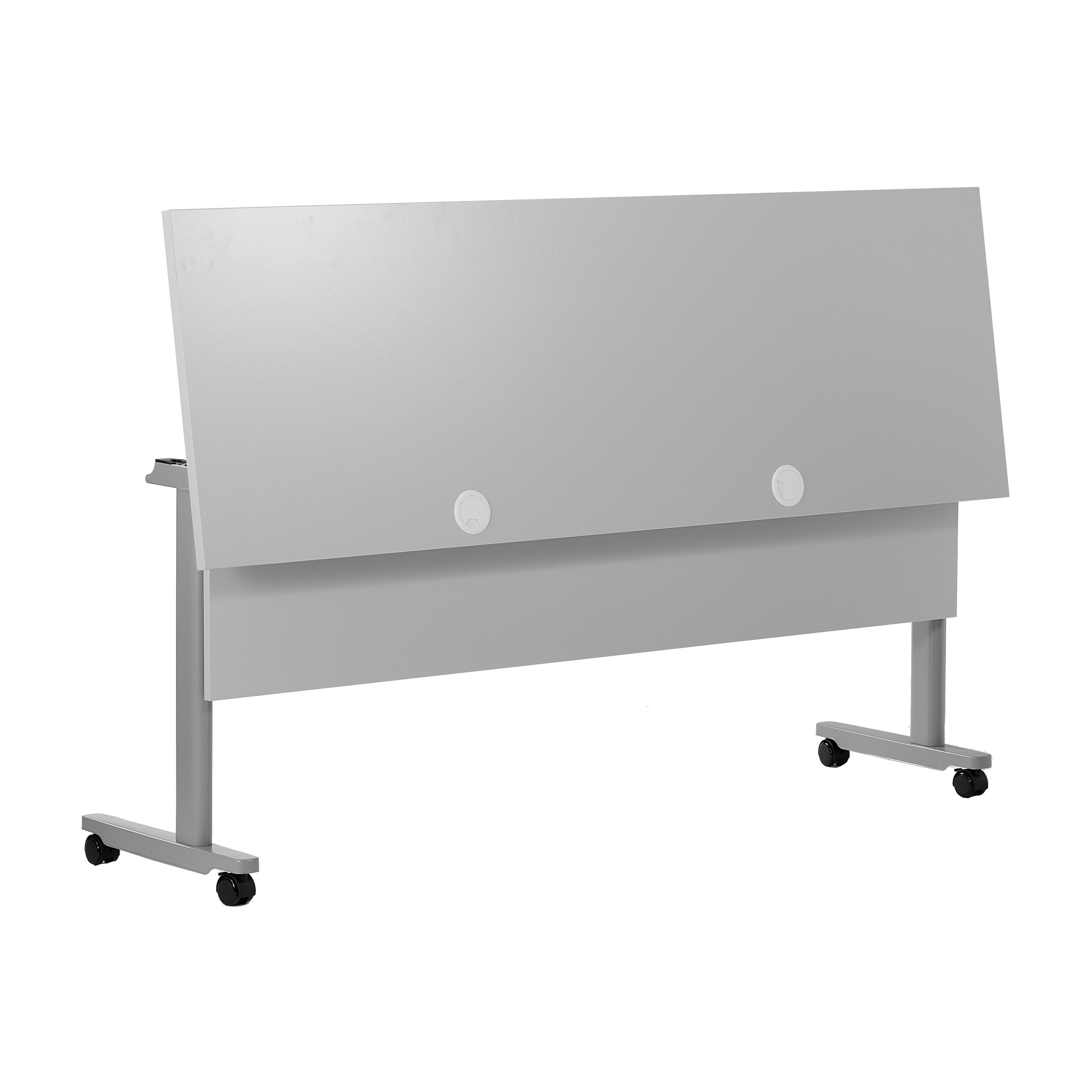 Palmer Commercial Grade 72" x 24" Heavy-Duty Nesting Flip Training Table with T-Legs, Modesty Panel, 1" Thick Gray Tabletop, and Gray Steel Frame