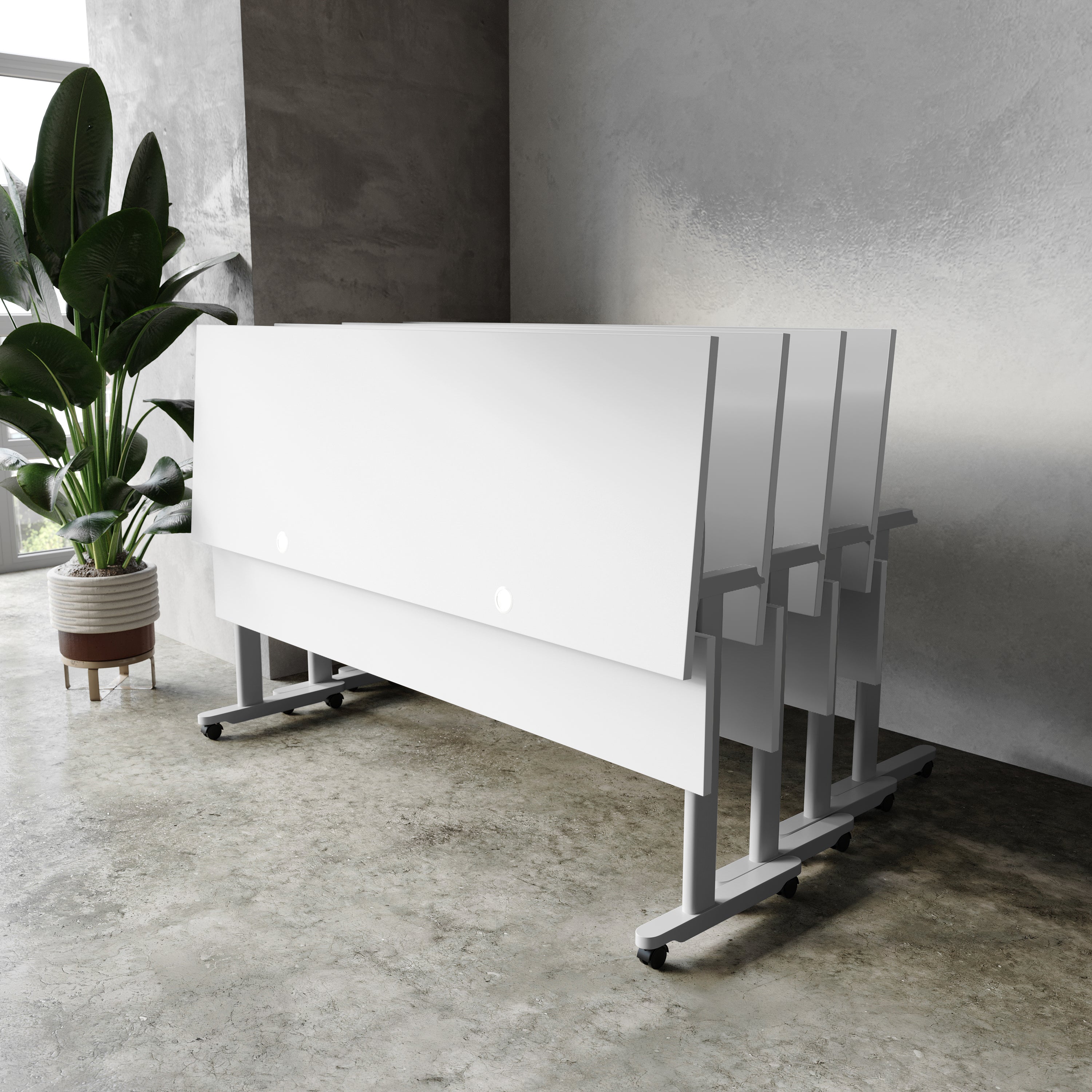 Palmer Commercial Grade 72" x 24" Heavy-Duty Nesting Flip Training Table with T-Legs, Modesty Panel, 1" Thick Gray Tabletop, and Gray Steel Frame