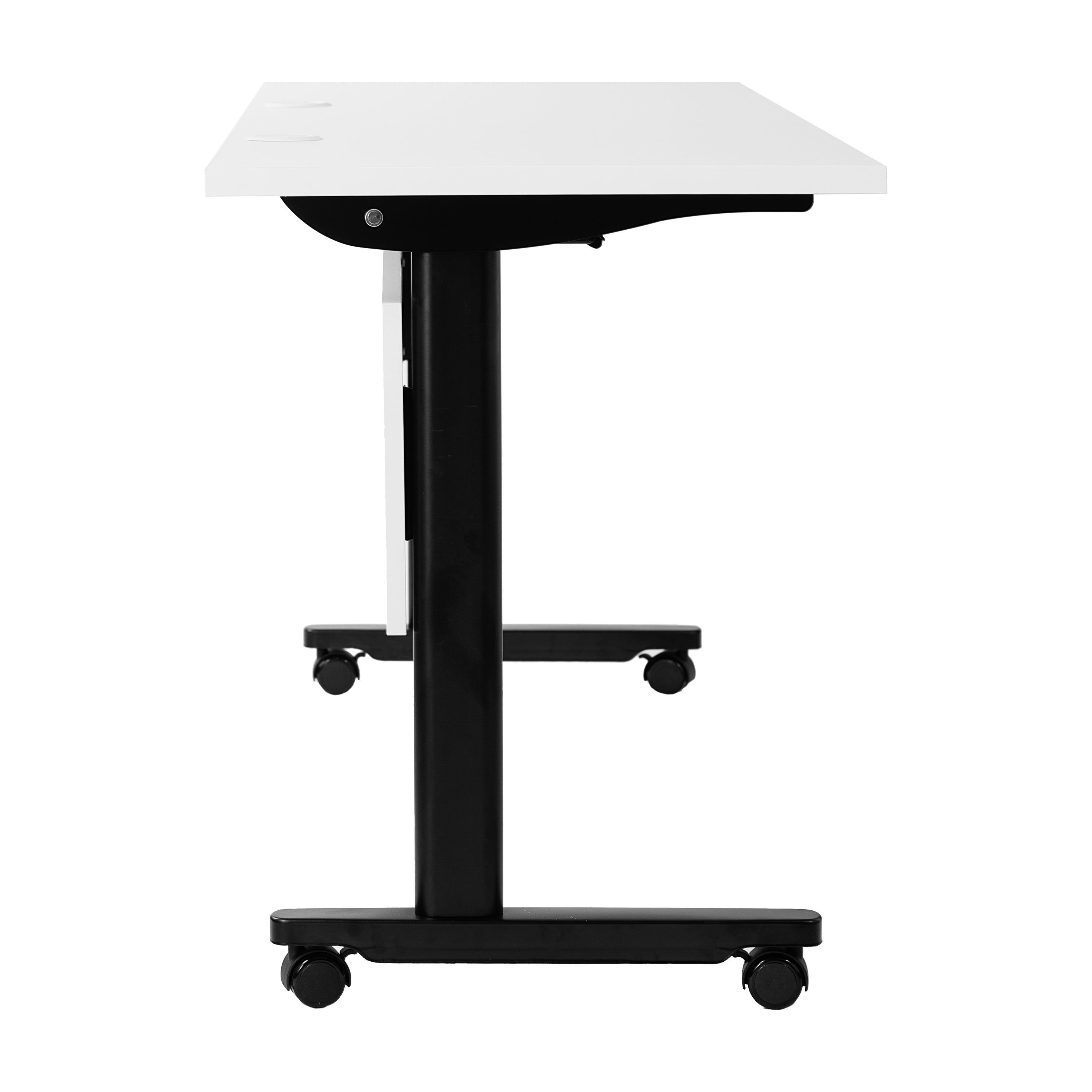 Palmer Commercial Grade 72" x 24" Heavy-Duty Nesting Flip Training Table with T-Legs, Modesty Panel, 1" Thick White Tabletop, and Black Steel Frame