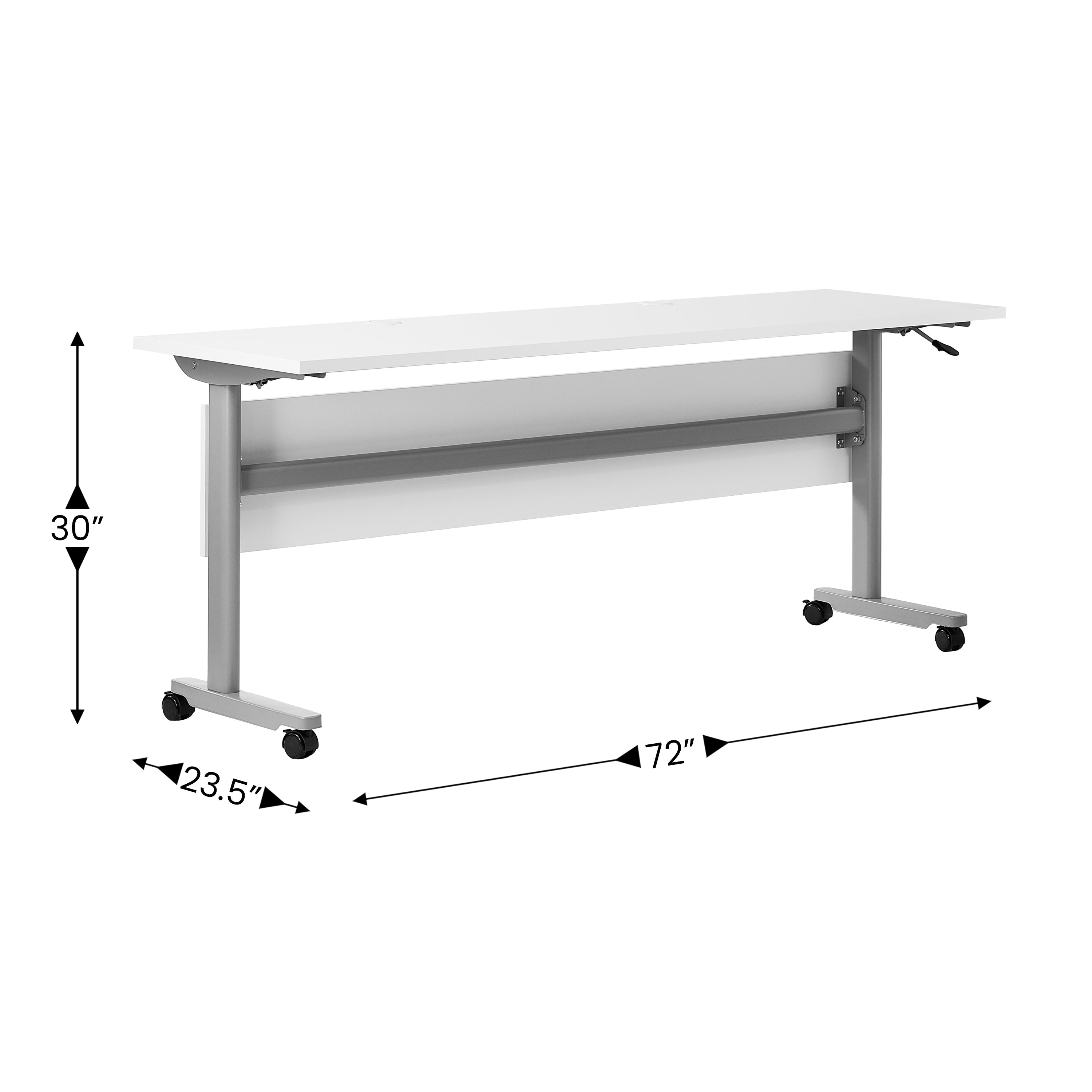 Palmer Commercial Grade 72" x 24" Heavy-Duty Nesting Flip Training Table with T-Legs, Modesty Panel, 1" Thick White Tabletop, and Gray Steel Frame