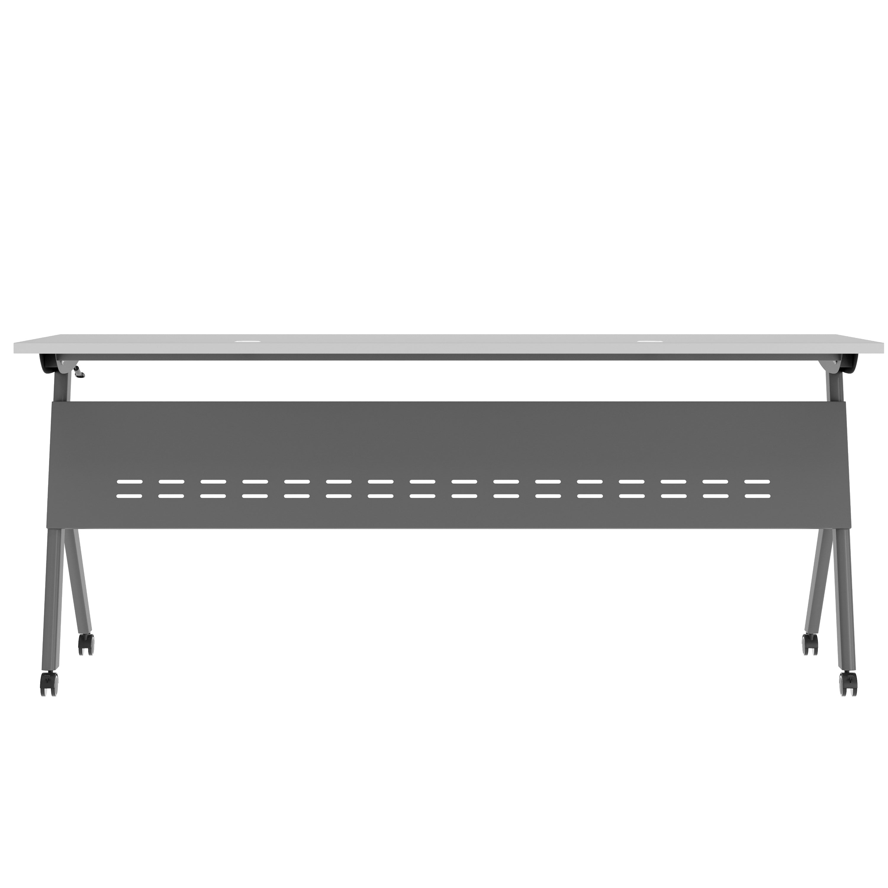 Davis Commercial Grade 72" x 24" Heavy-Duty Nesting Flip Training Table with Y-Legs, Modesty Panel, 1" Thick Gray Tabletop, and Gray Steel Frame