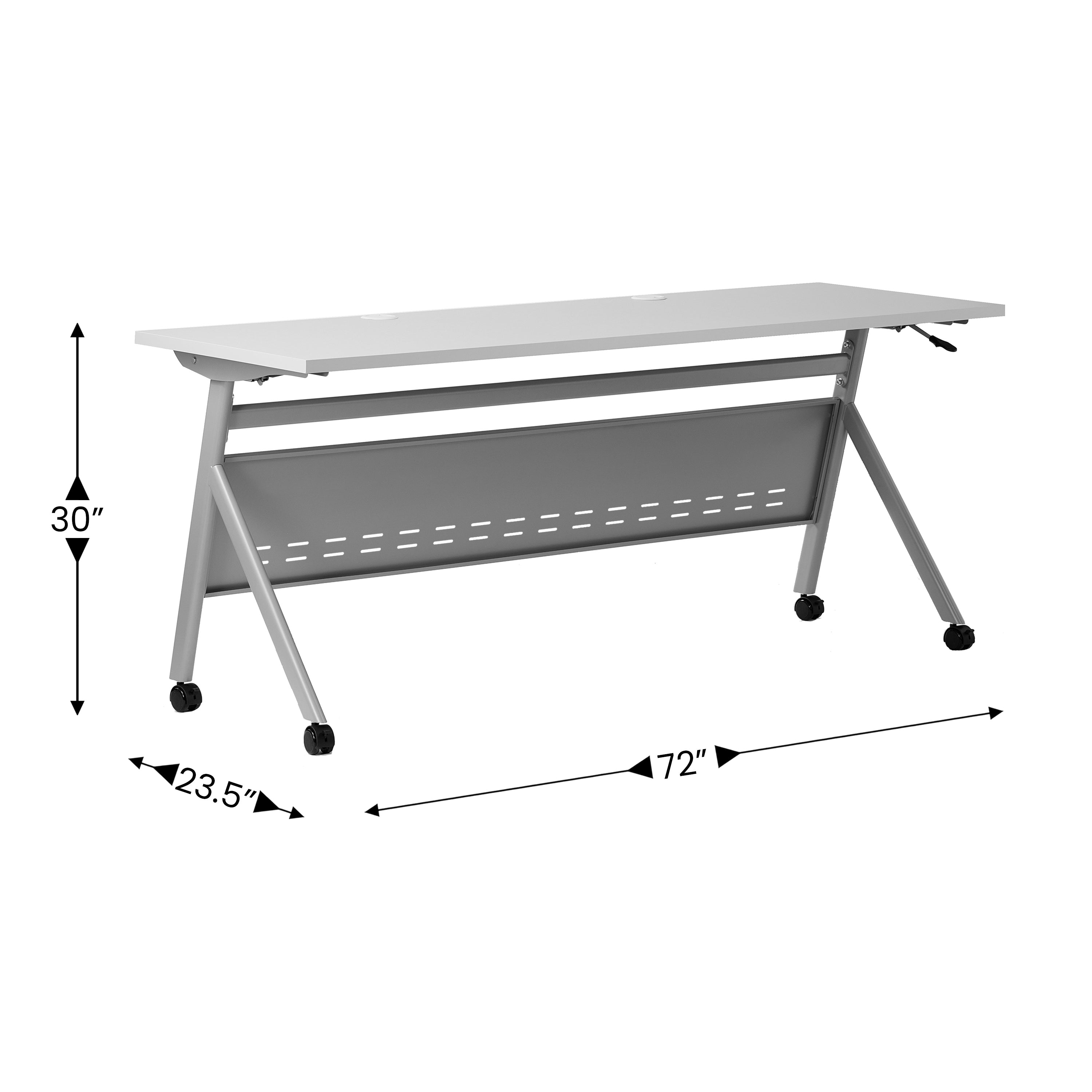 Davis Commercial Grade 72" x 24" Heavy-Duty Nesting Flip Training Table with Y-Legs, Modesty Panel, 1" Thick Gray Tabletop, and Gray Steel Frame