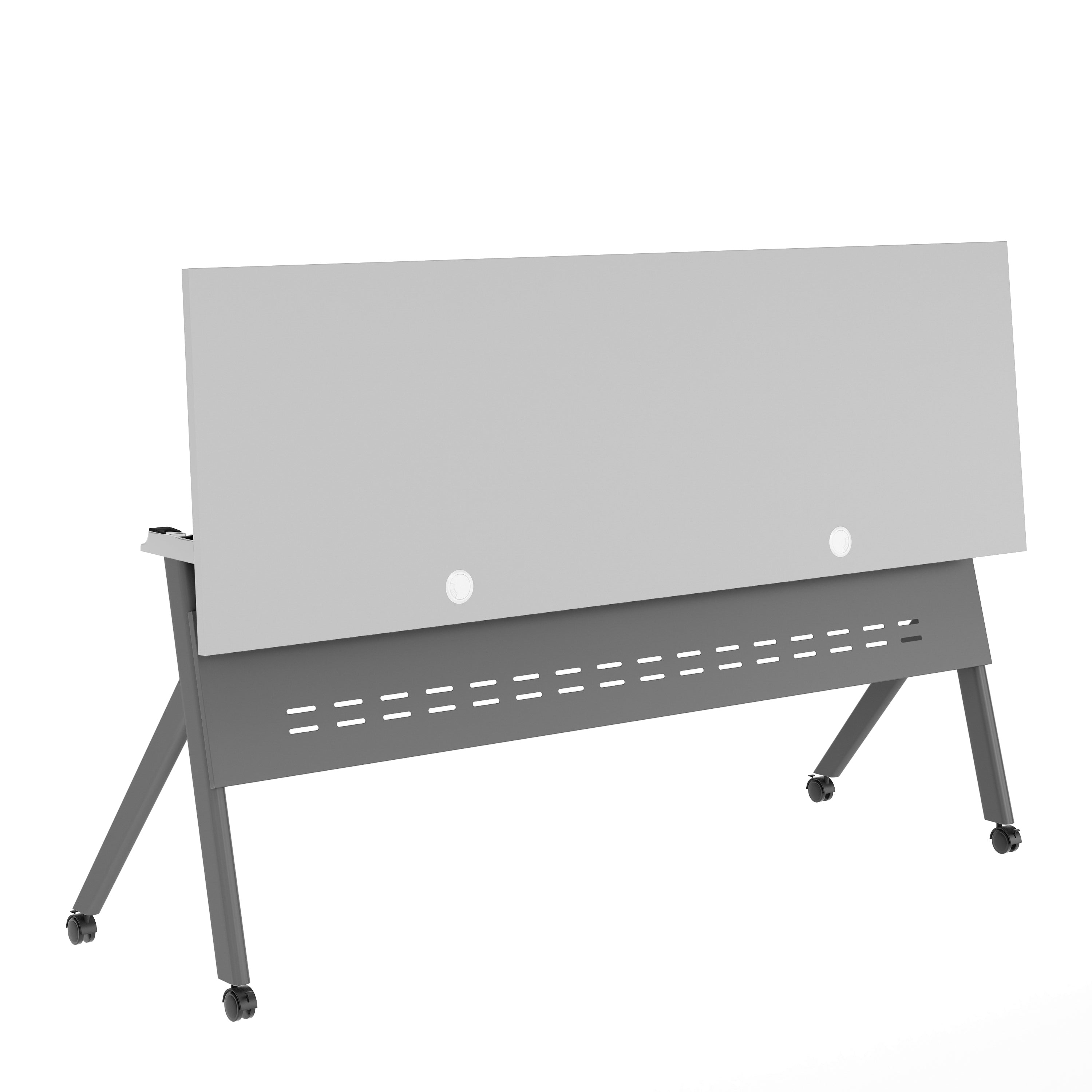 Davis Commercial Grade 72" x 24" Heavy-Duty Nesting Flip Training Table with Y-Legs, Modesty Panel, 1" Thick Gray Tabletop, and Gray Steel Frame