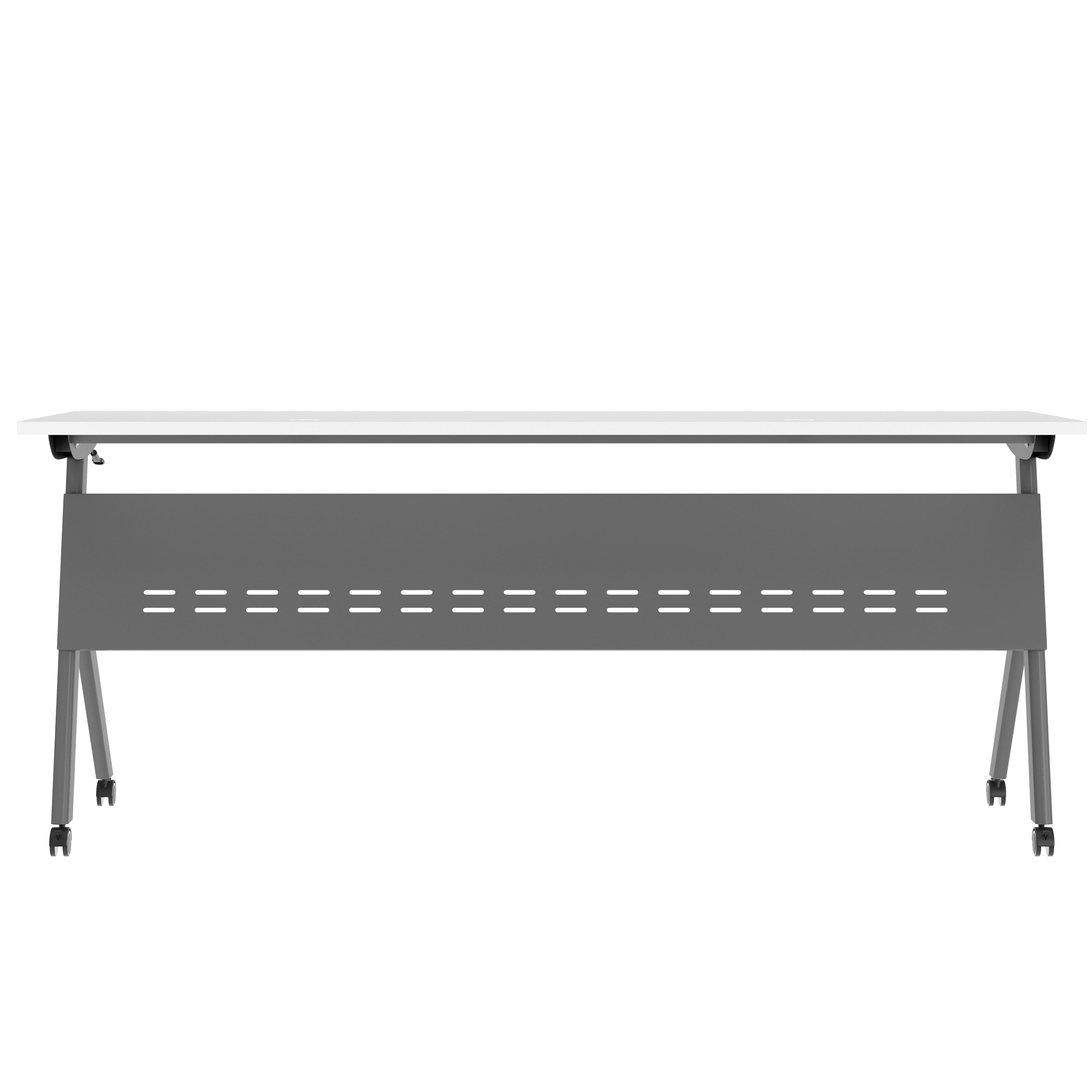 Davis Commercial Grade 72" x 24" Heavy-Duty Nesting Flip Training Table with Y-Legs, Modesty Panel, 1" Thick White Tabletop, and Gray Steel Frame