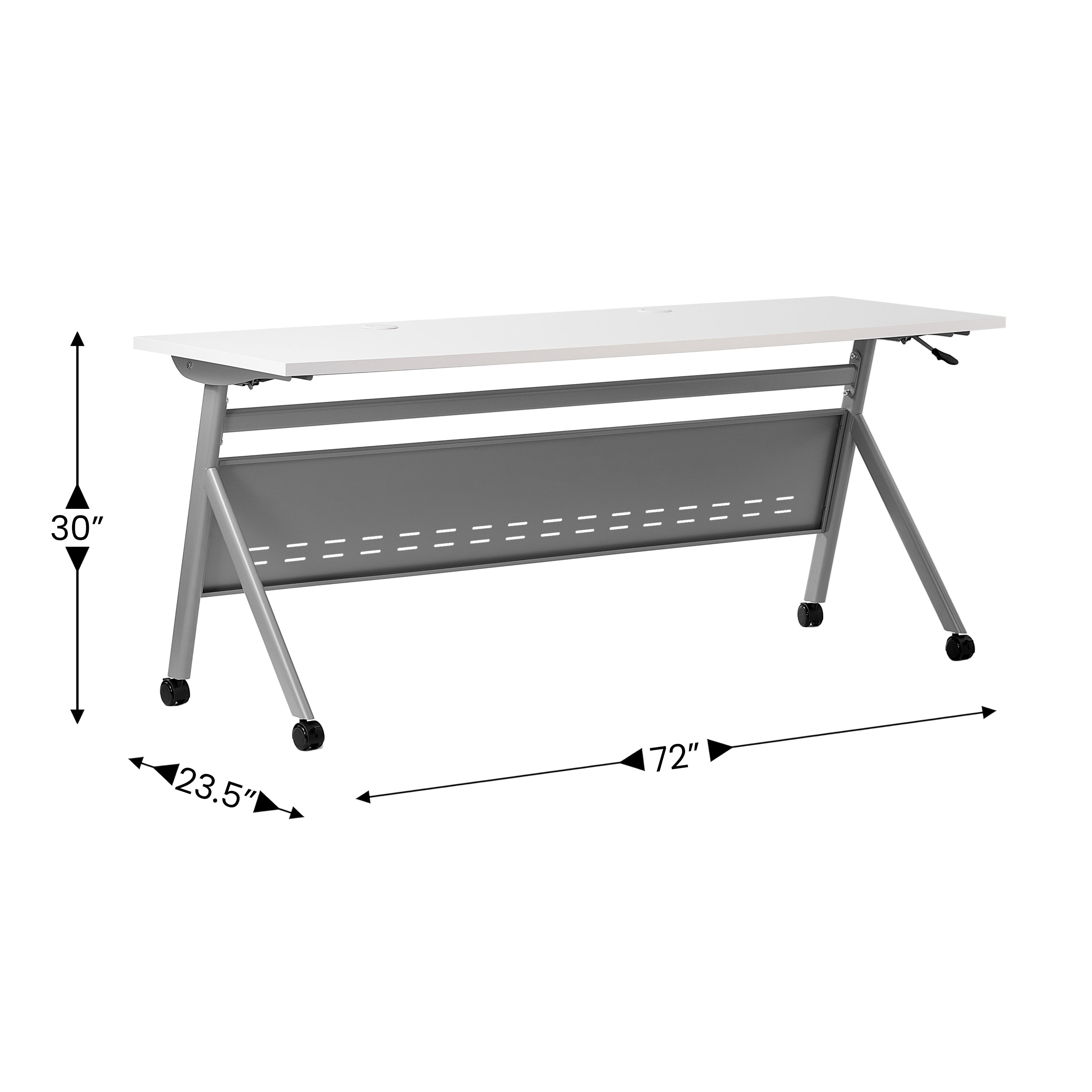 Davis Commercial Grade 72" x 24" Heavy-Duty Nesting Flip Training Table with Y-Legs, Modesty Panel, 1" Thick White Tabletop, and Gray Steel Frame