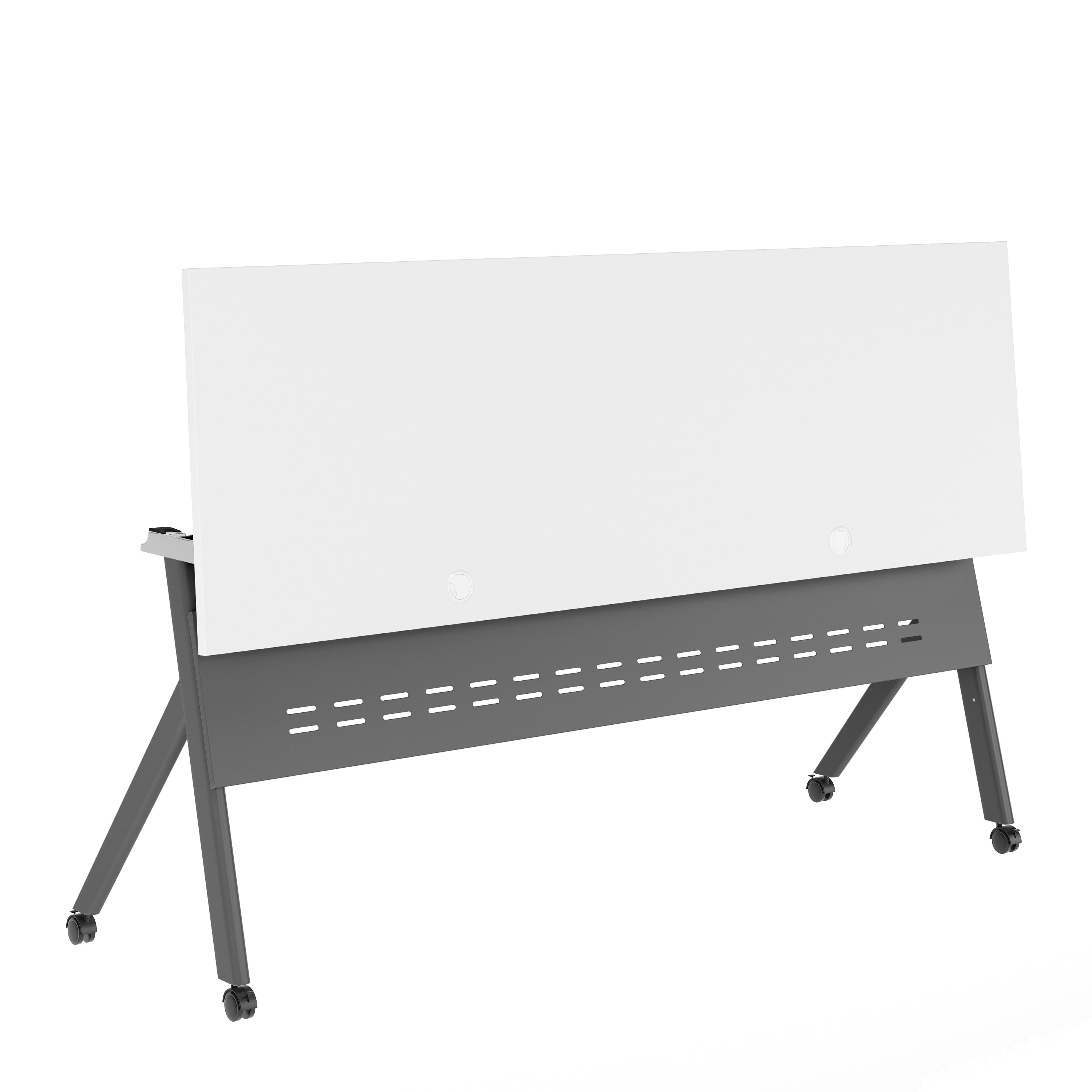 Davis Commercial Grade 72" x 24" Heavy-Duty Nesting Flip Training Table with Y-Legs, Modesty Panel, 1" Thick White Tabletop, and Gray Steel Frame