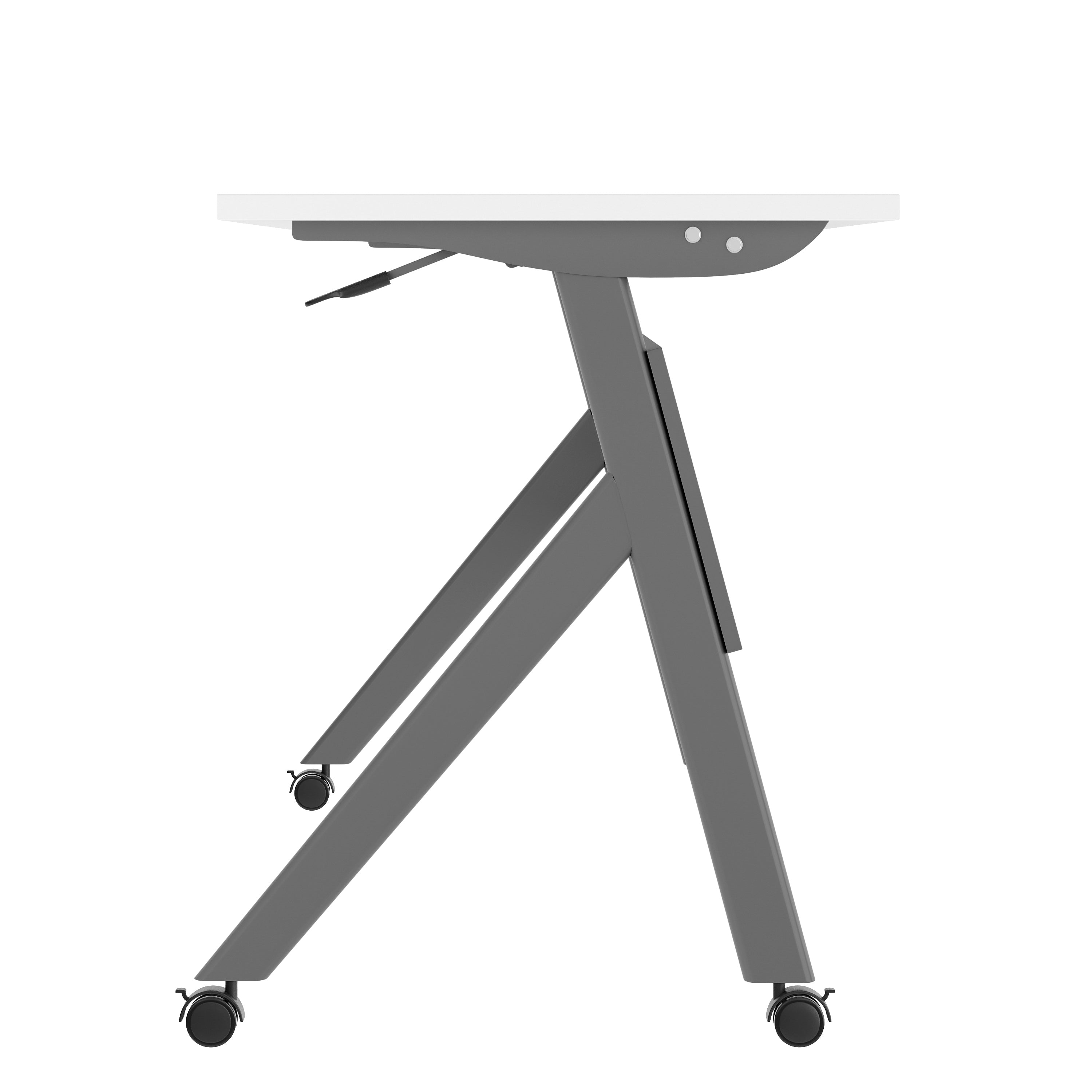 Davis Commercial Grade 72" x 24" Heavy-Duty Nesting Flip Training Table with Y-Legs, Modesty Panel, 1" Thick White Tabletop, and Gray Steel Frame