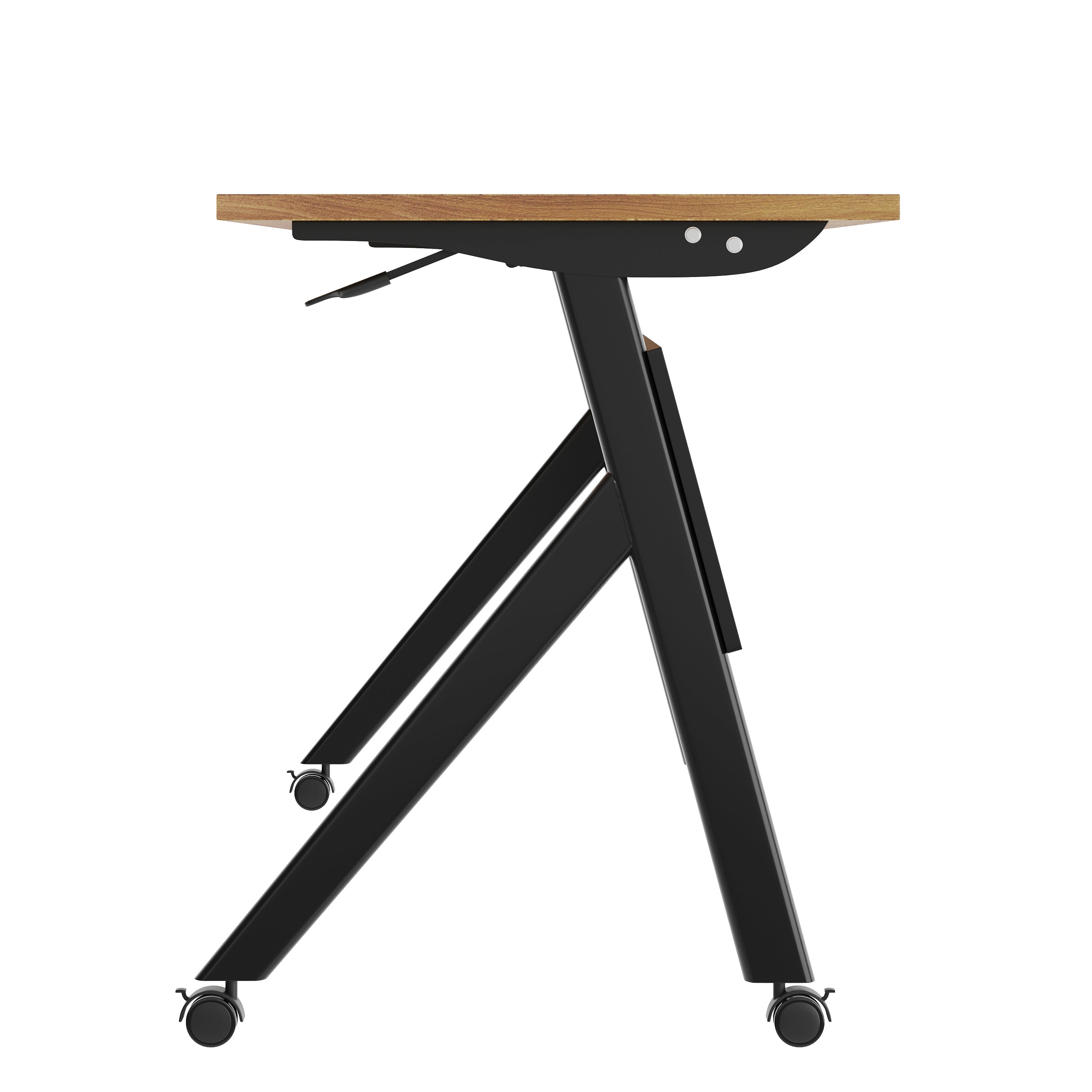 Davis Commercial Grade 72" x 24" Heavy-Duty Nesting Flip Training Table with Y-Legs, Modesty Panel, 1" Thick Walnut Tabletop, and Black Steel Frame