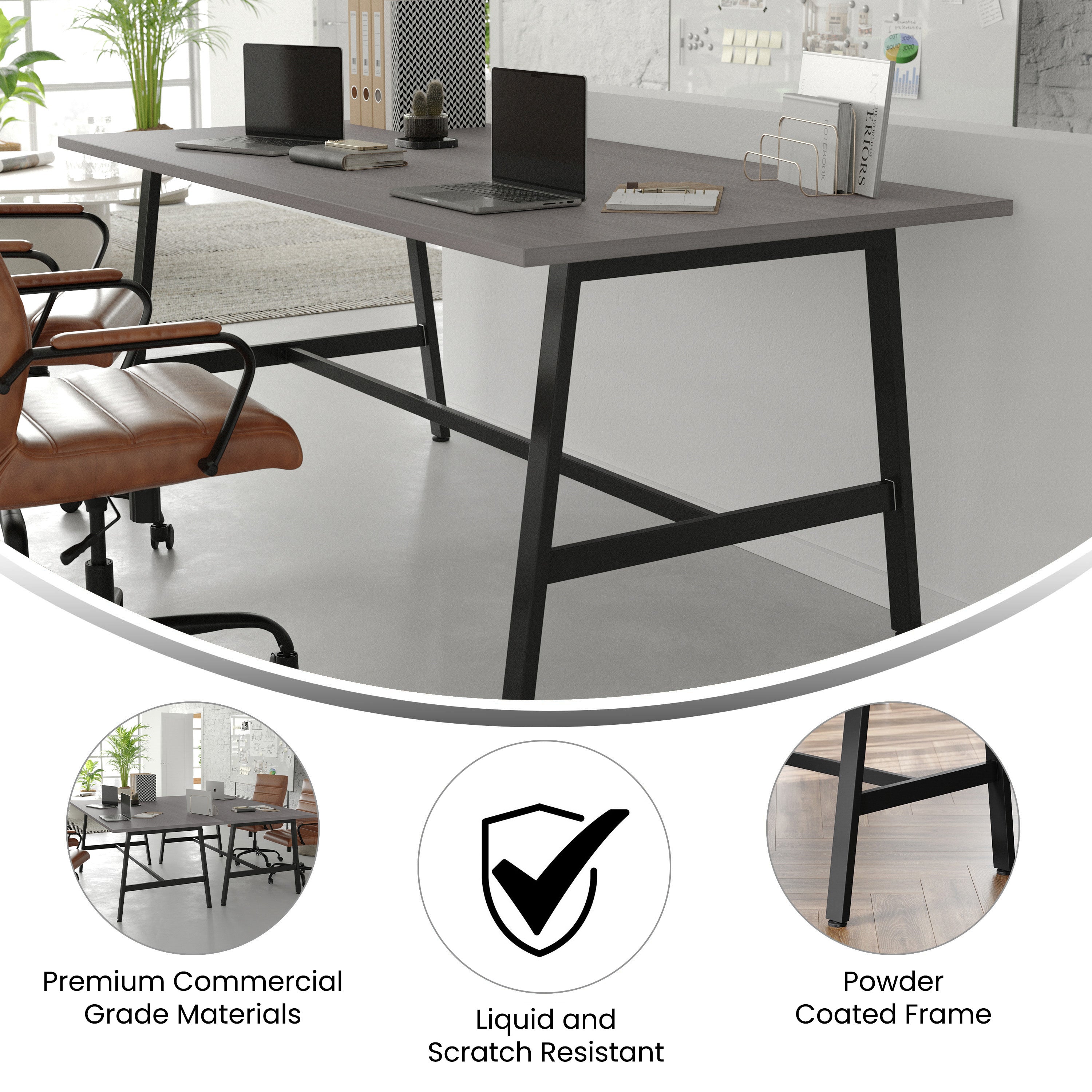 Redmond Commercial 72x36 Conference Table with 1" Thick Double Sided Laminate Table Top with PVC Edging and Heavy Duty A-Frame Steel Base, Gray Oak