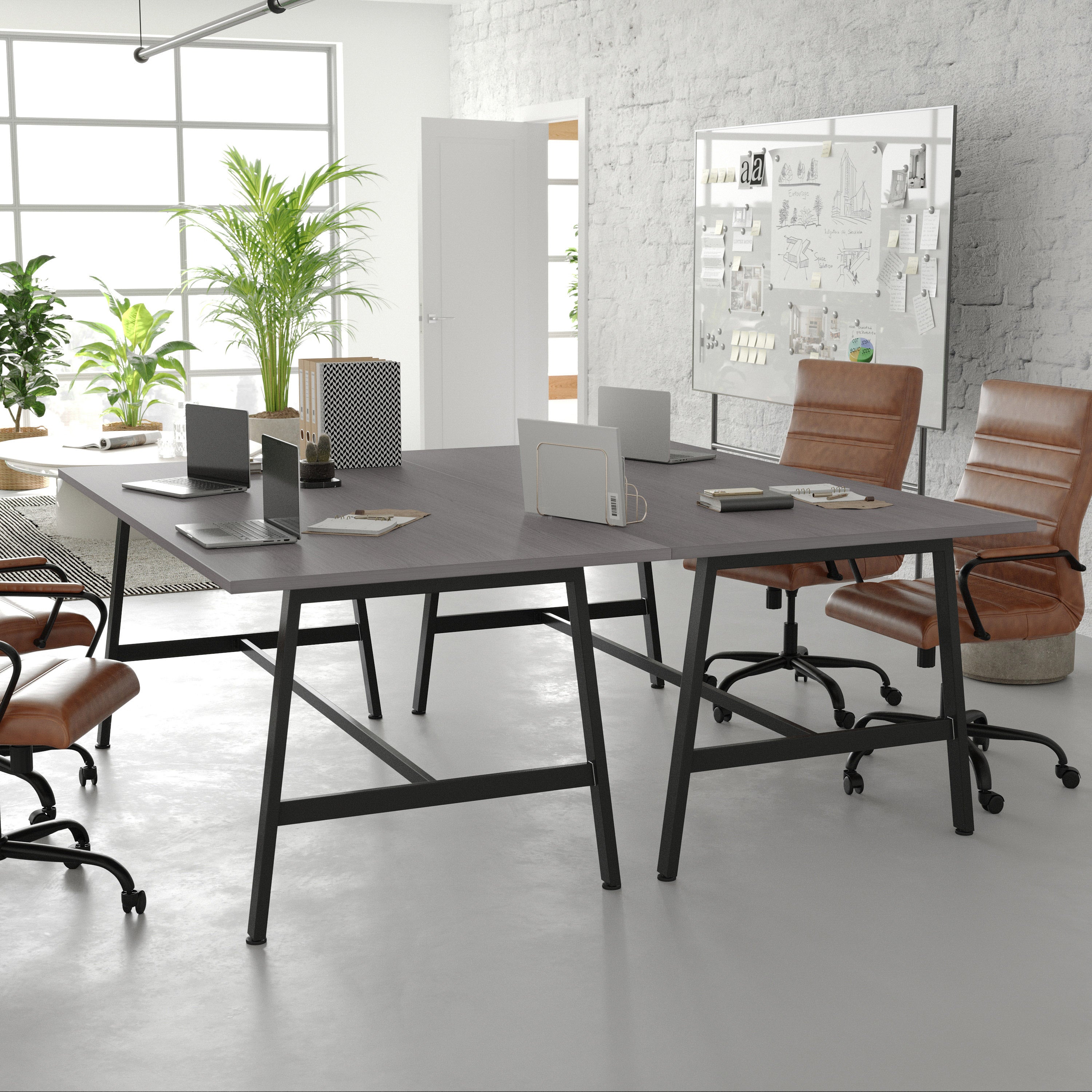 Redmond Commercial 72x36 Conference Table with 1" Thick Double Sided Laminate Table Top with PVC Edging and Heavy Duty A-Frame Steel Base, Gray Oak