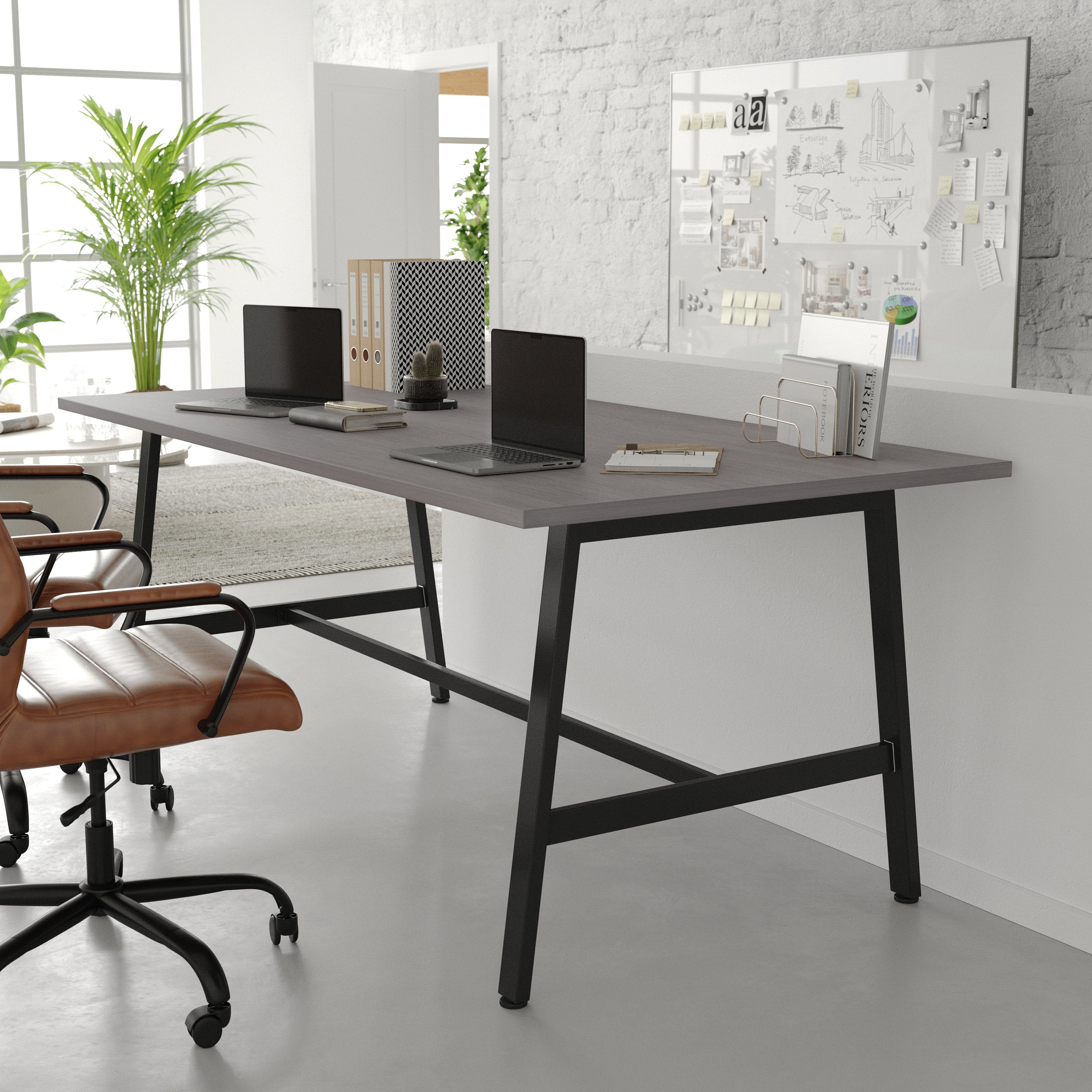 Redmond Commercial 72x36 Conference Table with 1" Thick Double Sided Laminate Table Top with PVC Edging and Heavy Duty A-Frame Steel Base, Gray Oak