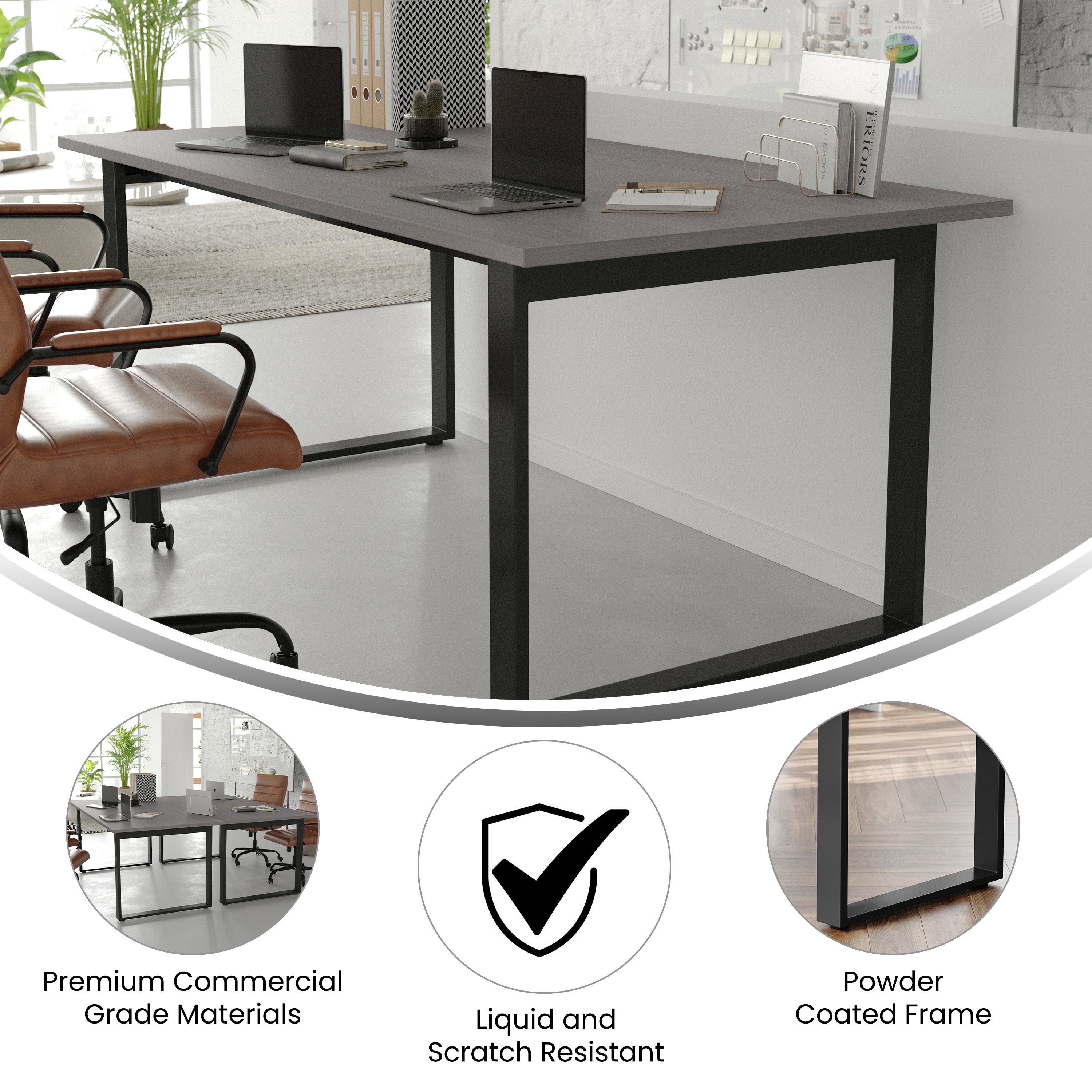 Redmond Commercial 72x36 Conference Table with 1" Thick Double Sided Laminate Table Top with PVC Edging and Heavy Duty U-Frame Steel Base, Gray Oak