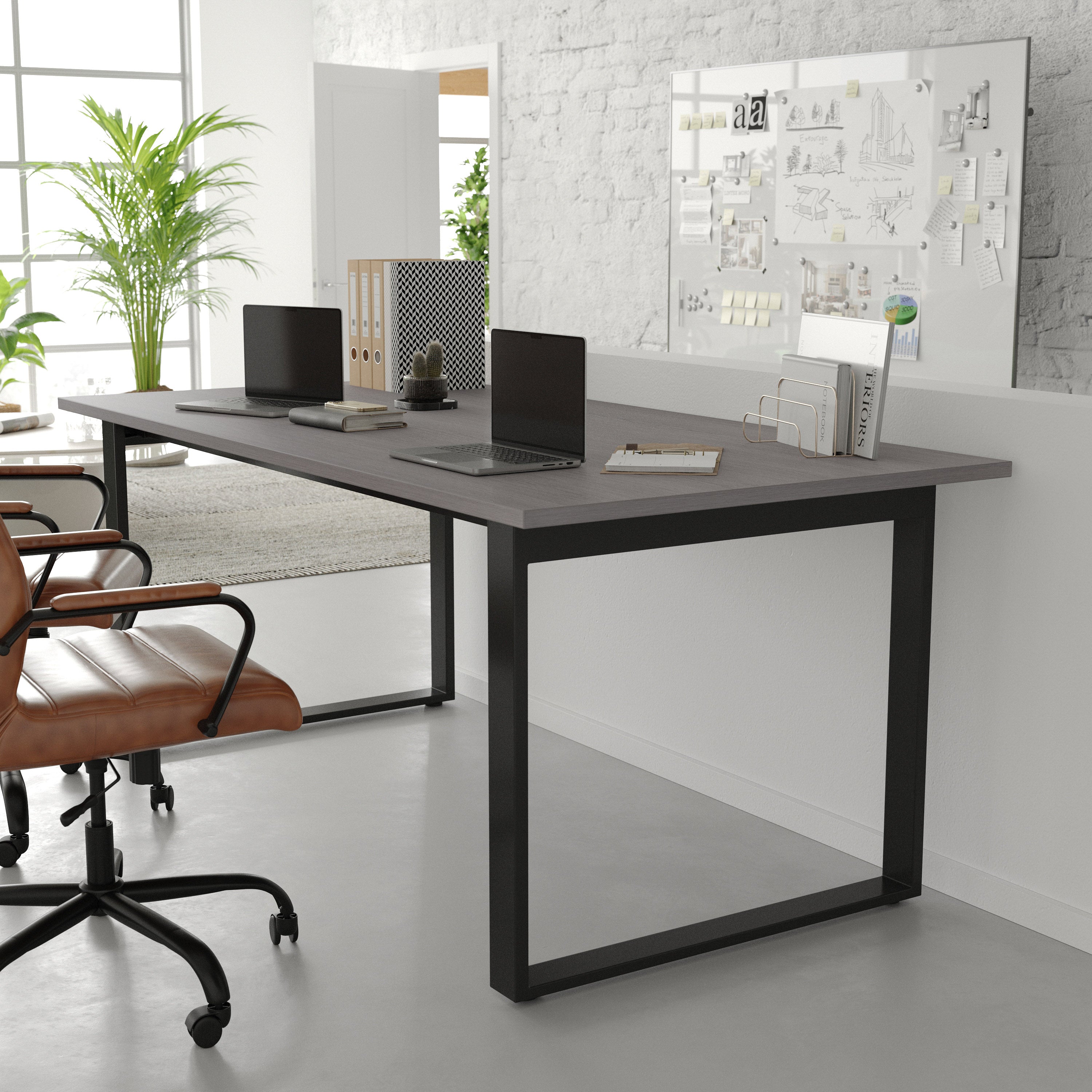 Redmond Commercial 72x36 Conference Table with 1" Thick Double Sided Laminate Table Top with PVC Edging and Heavy Duty U-Frame Steel Base, Gray Oak