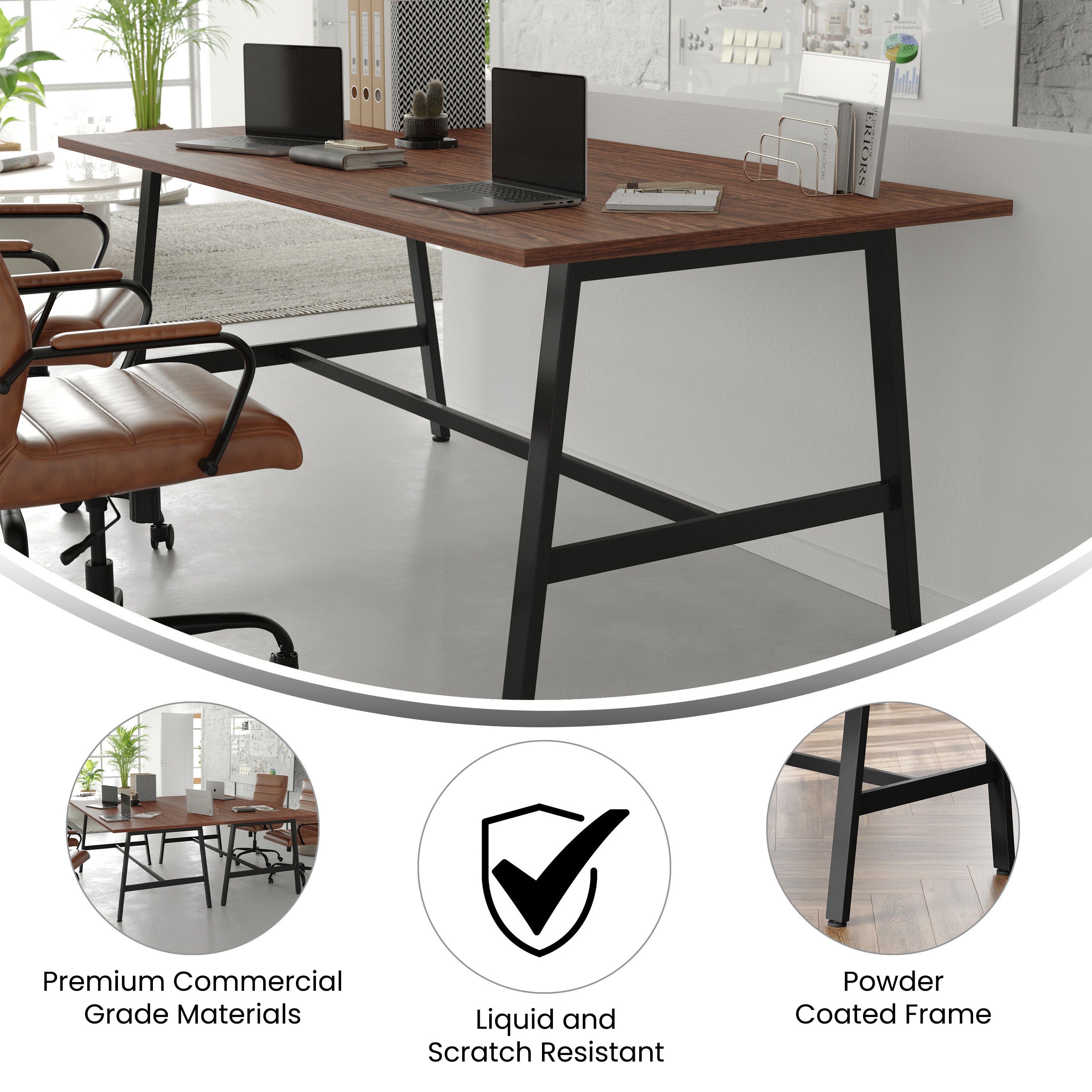 Redmond Commercial 72x36 Conference Table with 1" Thick Double Sided Laminate Table Top with PVC Edging and Heavy Duty A-Frame Steel Base, Walnut