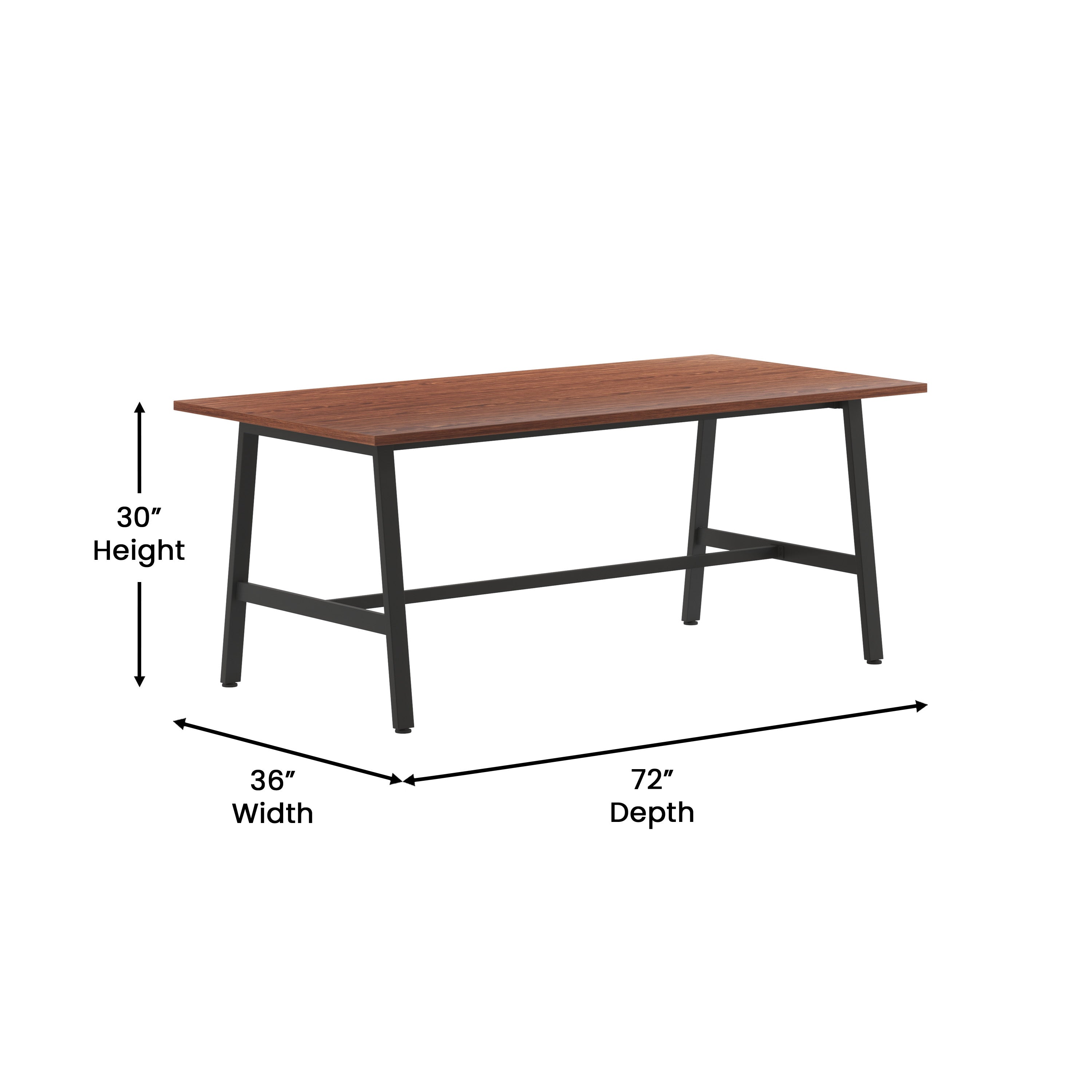 Redmond Commercial 72x36 Conference Table with 1" Thick Double Sided Laminate Table Top with PVC Edging and Heavy Duty A-Frame Steel Base, Walnut