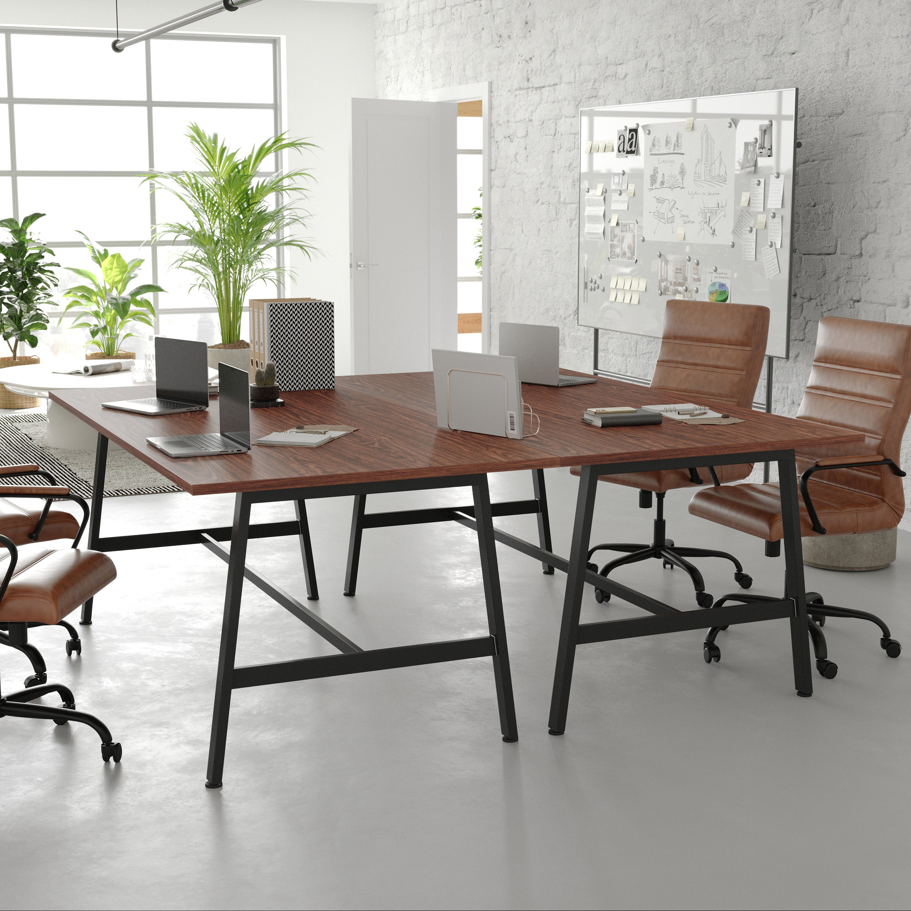 Redmond Commercial 72x36 Conference Table with 1" Thick Double Sided Laminate Table Top with PVC Edging and Heavy Duty A-Frame Steel Base, Walnut