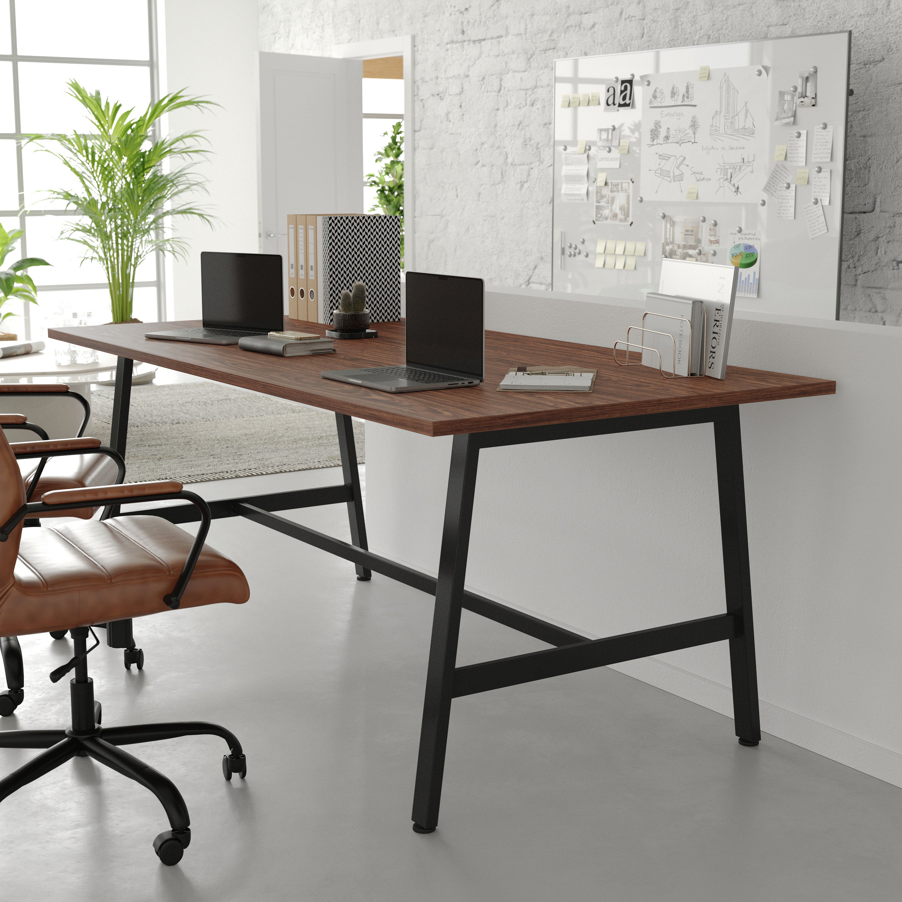 Redmond Commercial 72x36 Conference Table with 1" Thick Double Sided Laminate Table Top with PVC Edging and Heavy Duty A-Frame Steel Base, Walnut