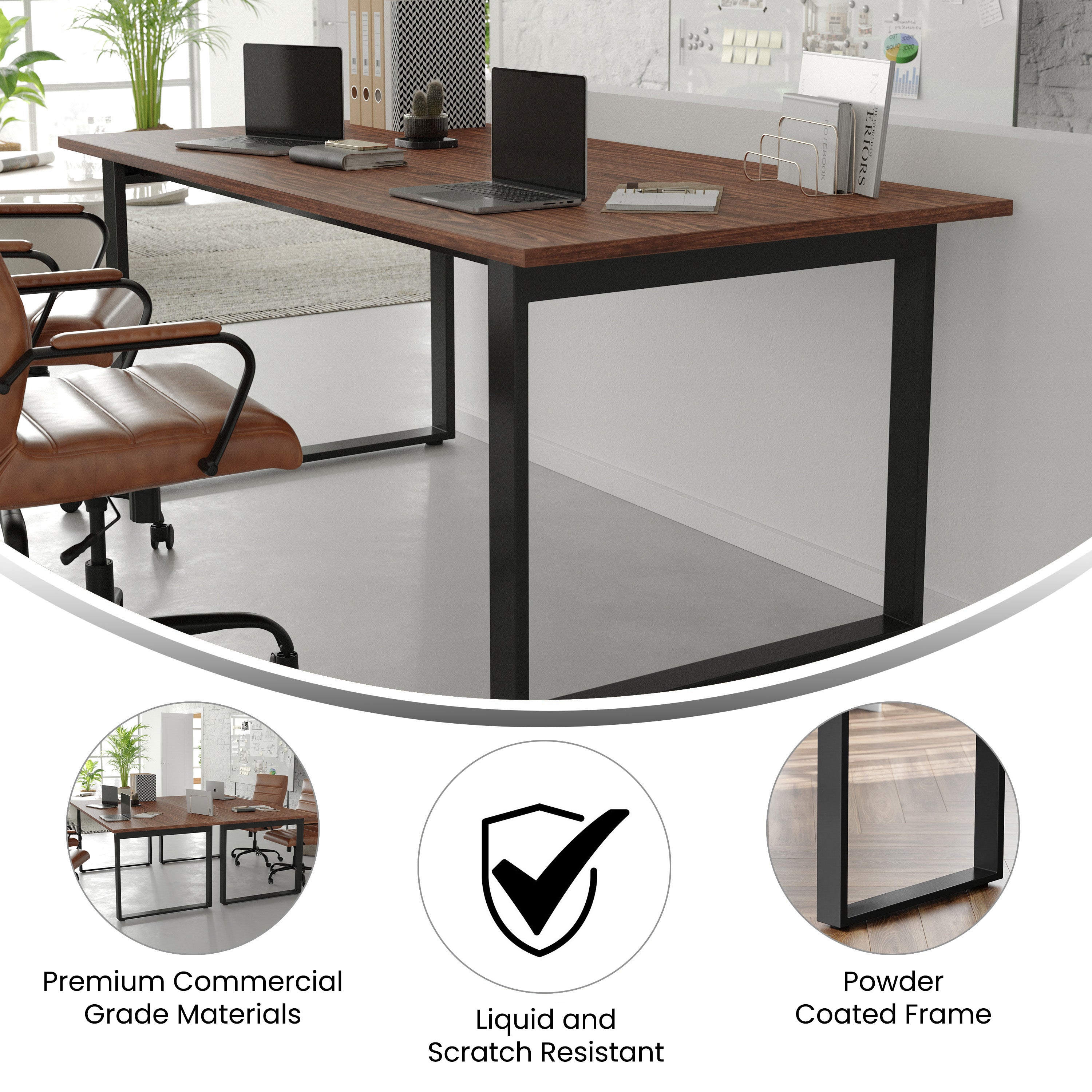 Redmond Commercial 72x36 Conference Table with 1" Thick Double Sided Laminate Table Top with PVC Edging and Heavy Duty U-Frame Steel Base, Walnut