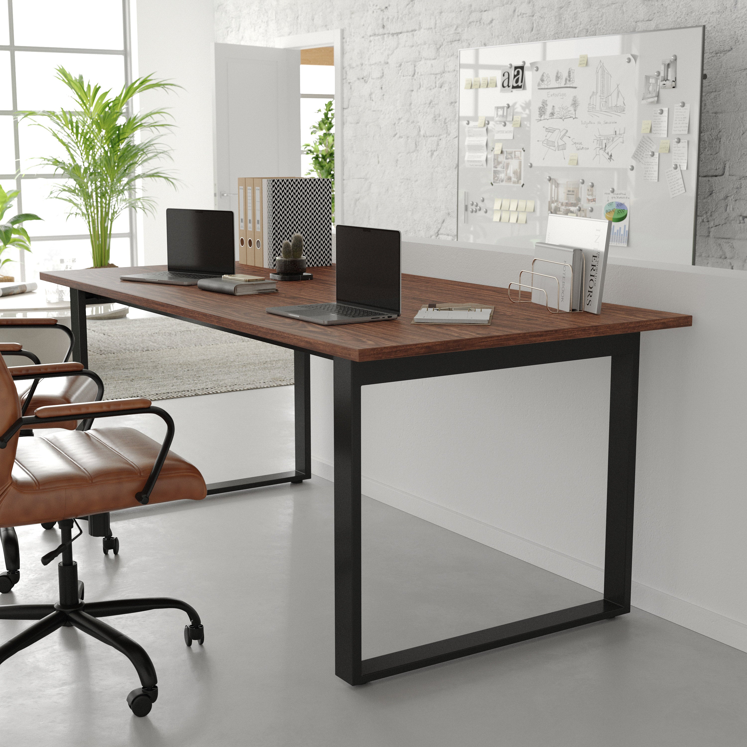 Redmond Commercial 72x36 Conference Table with 1" Thick Double Sided Laminate Table Top with PVC Edging and Heavy Duty U-Frame Steel Base, Walnut