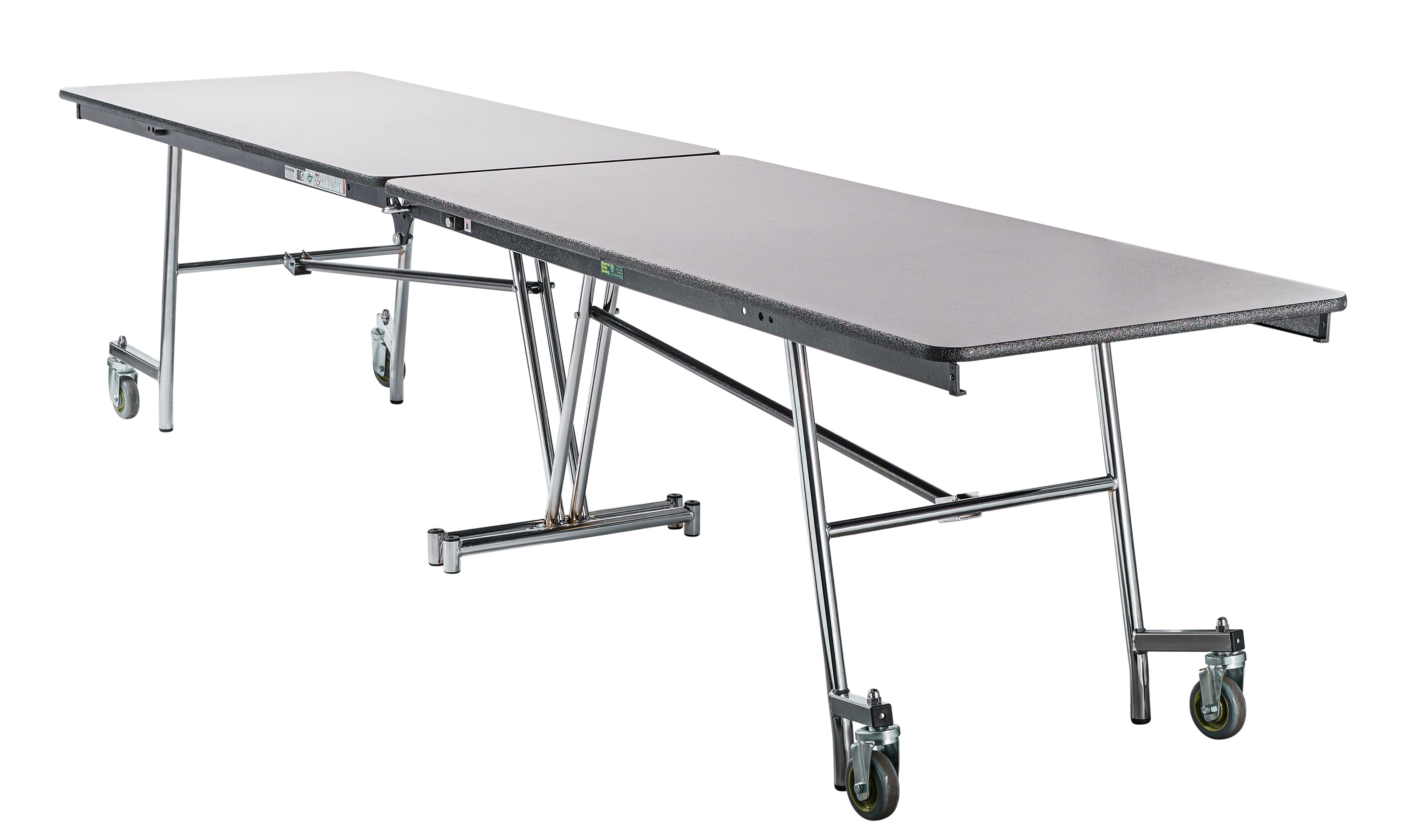 NPS® Mobile Cafeteria Table, 10' Rectangle, Plywood Core, Edge Type: ProtectEdge, Frame Type: Chrome (Specify Laminate Color and Height)