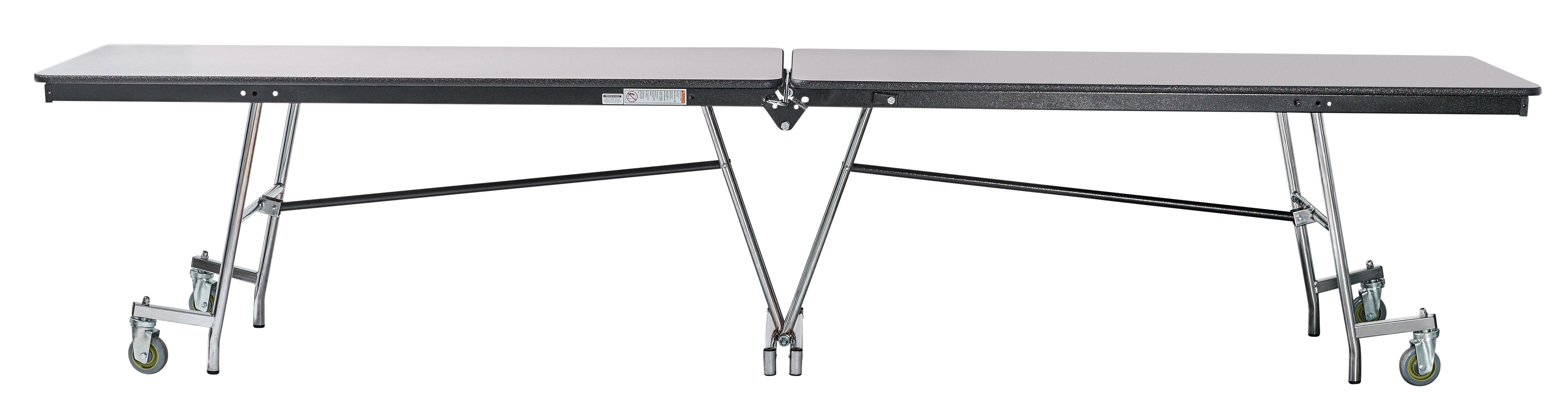 NPS® Mobile Cafeteria Table, 12' Rectangle, Plywood Core, Edge Type: ProtectEdge, Frame Type: Chrome (Specify Laminate Color and Height)