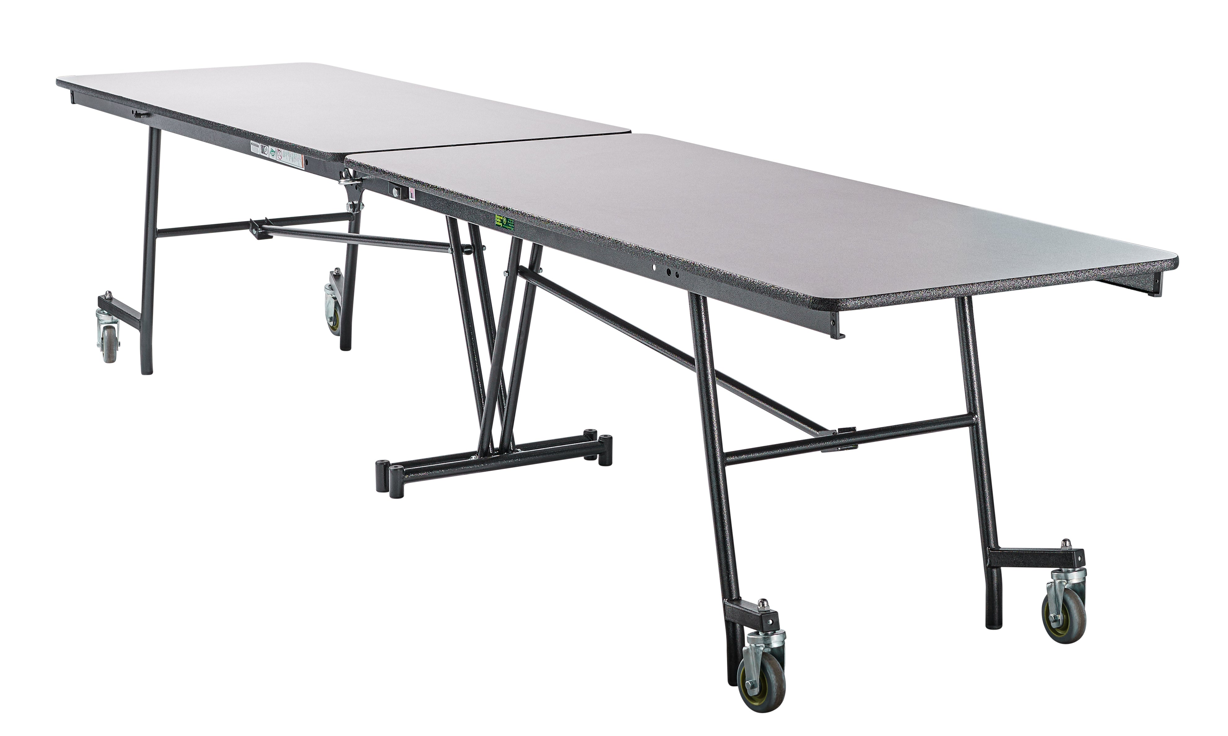 NPS® Mobile Cafeteria Table, 8' Rectangle, Plywood Core, Edge Type: ProtectEdge, Frame Type: Textured Black (Specify Laminate Color and Height)