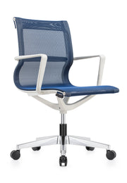 Kinetic White Frame Designer Spider Mesh Chair - Blue Fabric