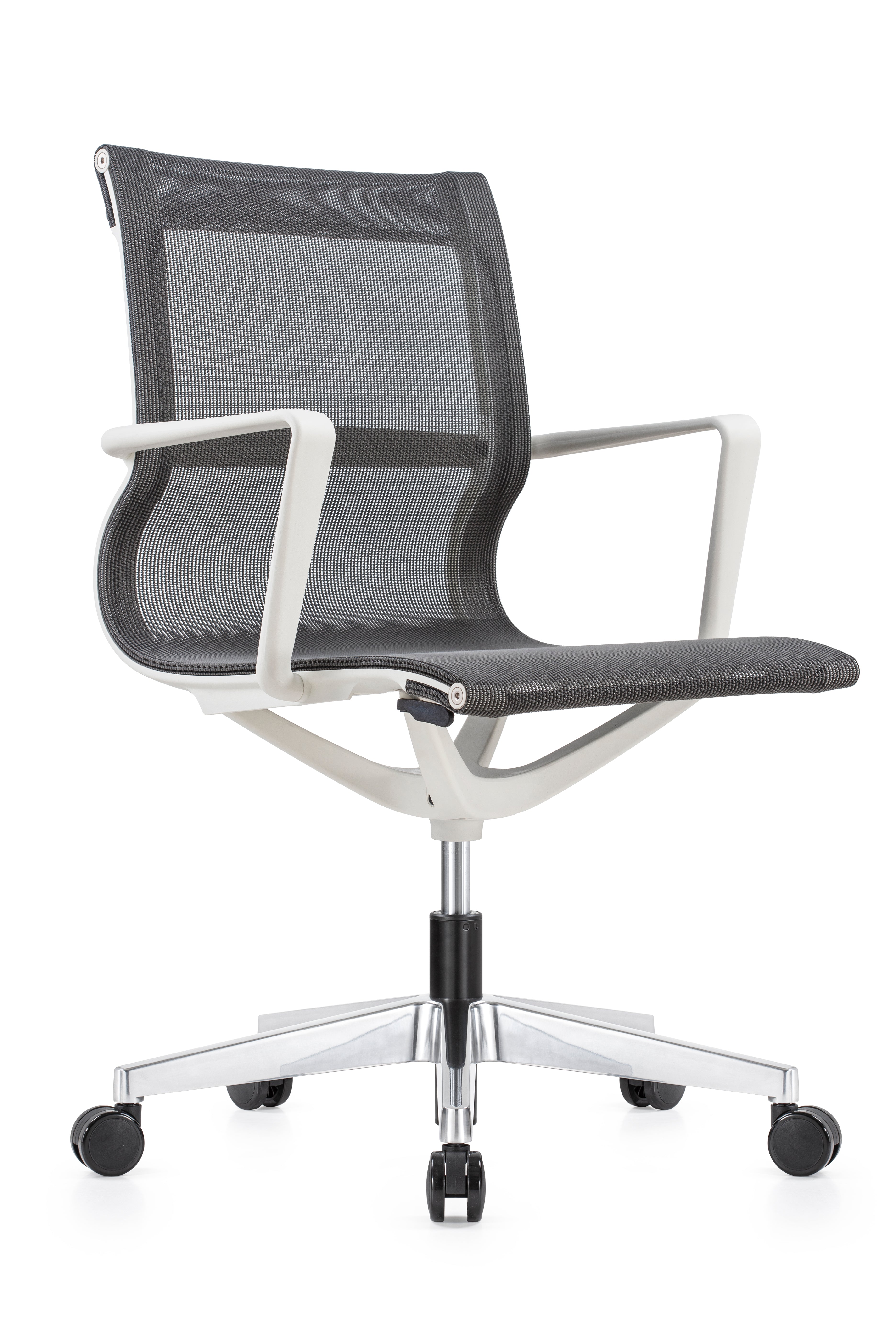 Kinetic White Frame Designer Spider Mesh Chair - Grey Fabric
