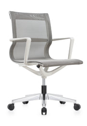 Kinetic White Frame Designer Spider Mesh Chair - Ivory Fabric