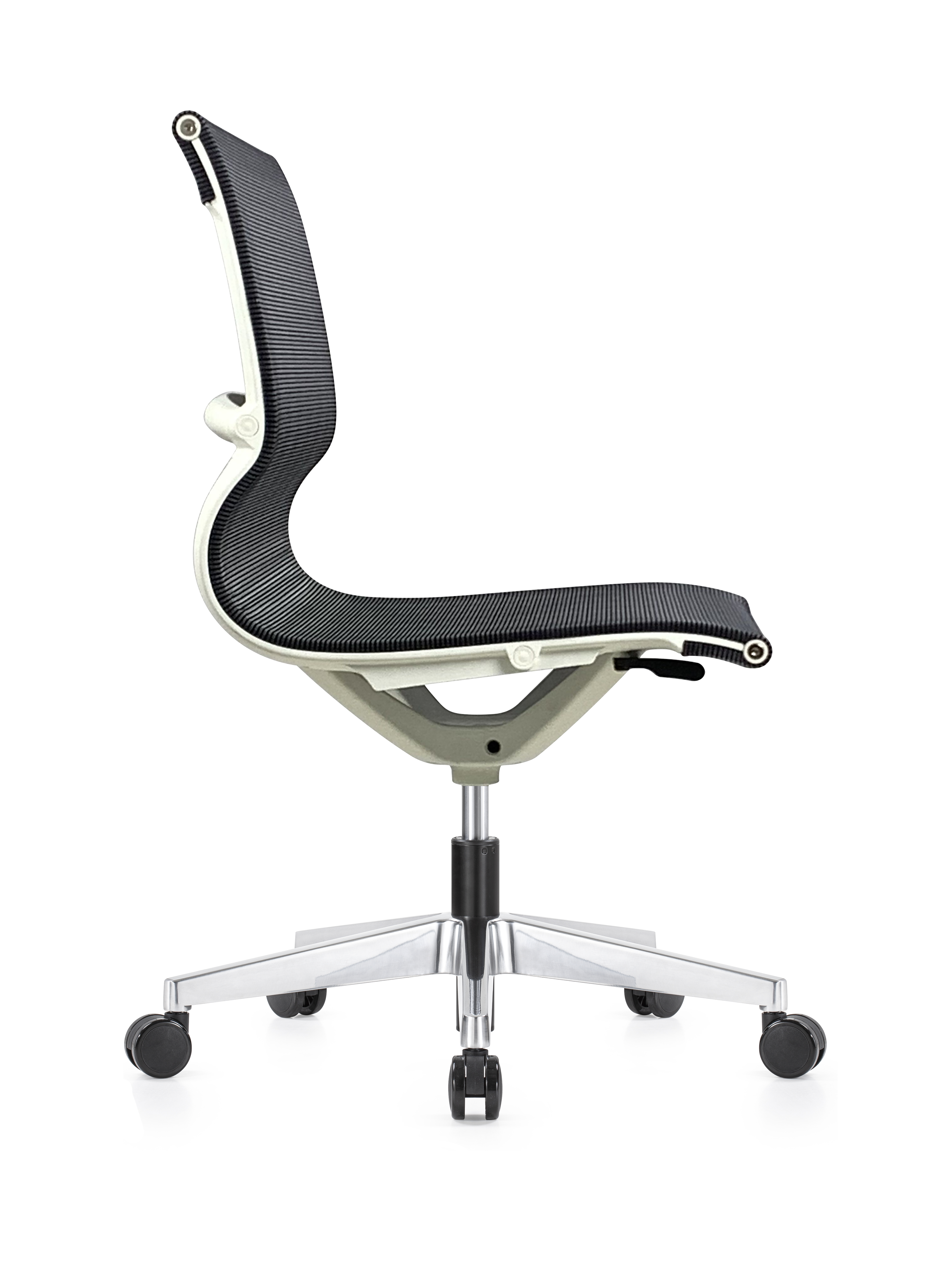 Kinetic White Frame Designer Spider Mesh Chair No Arms - Black Fabric