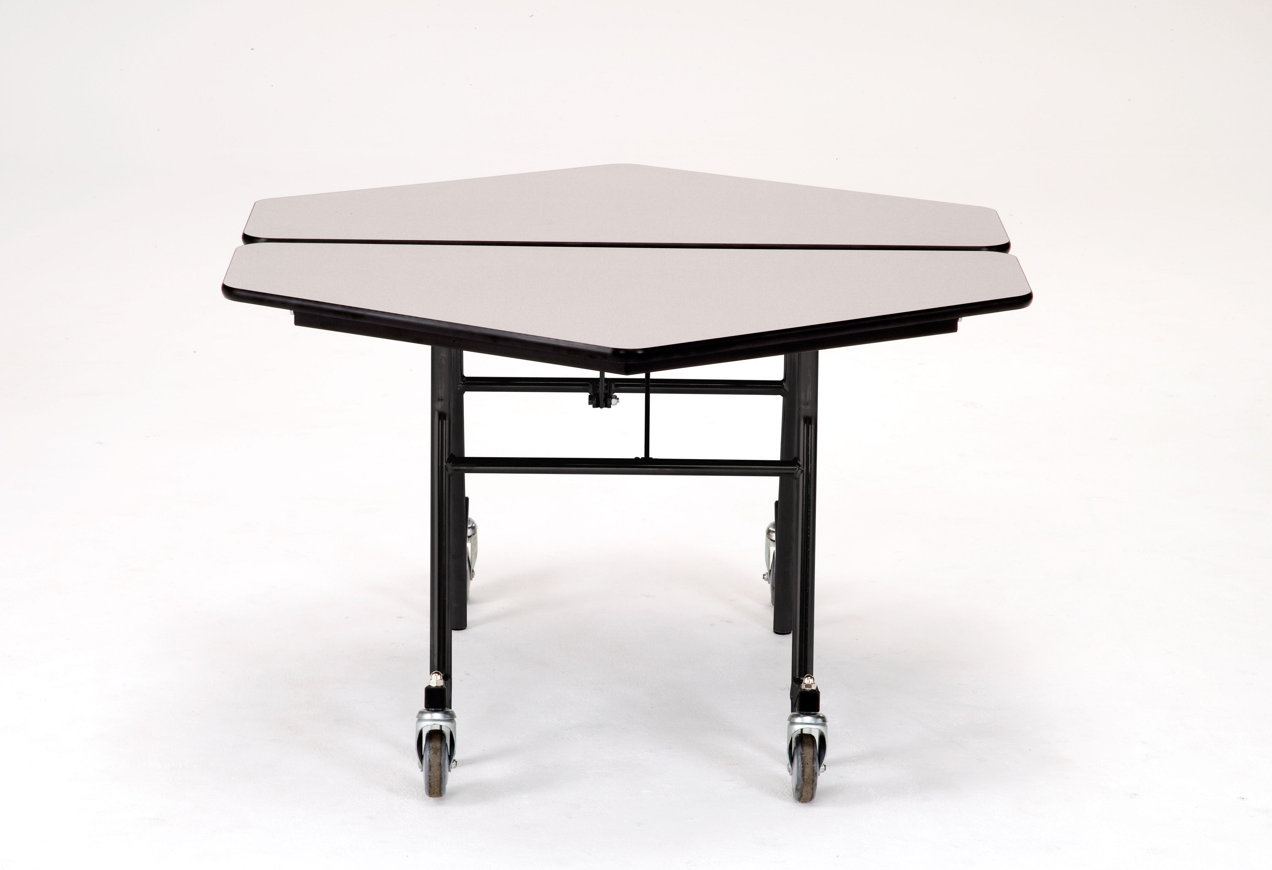 NPS® Mobile Cafeteria Table, 48" Hexagon, Plywood Core, Edge Type: ProtectEdge, Frame Type: Textured Black (Specify Laminate Color and Height)