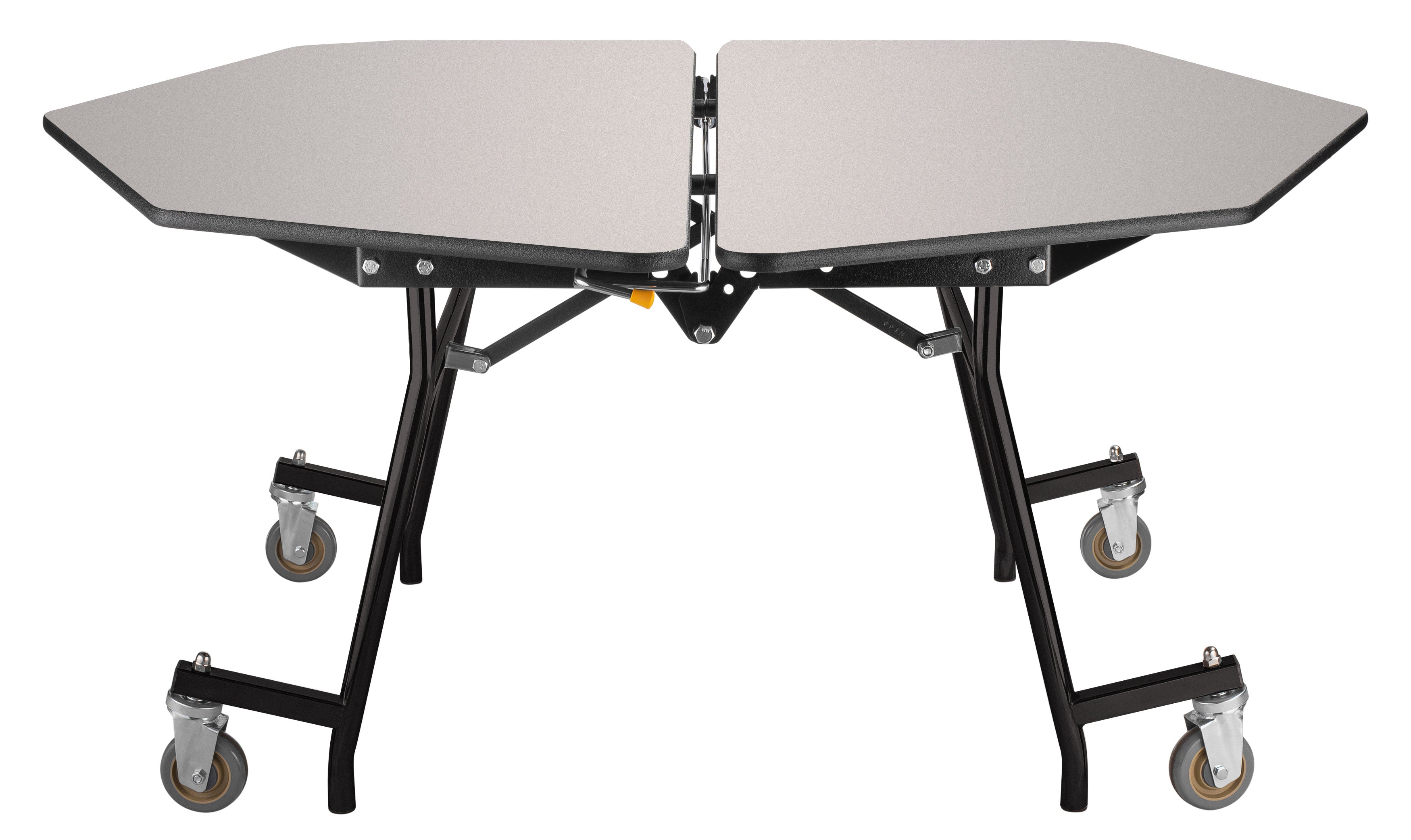 NPS® Mobile Cafeteria Table, 48" Hexagon, Plywood Core, Edge Type: ProtectEdge, Frame Type: Textured Black (Specify Laminate Color and Height)