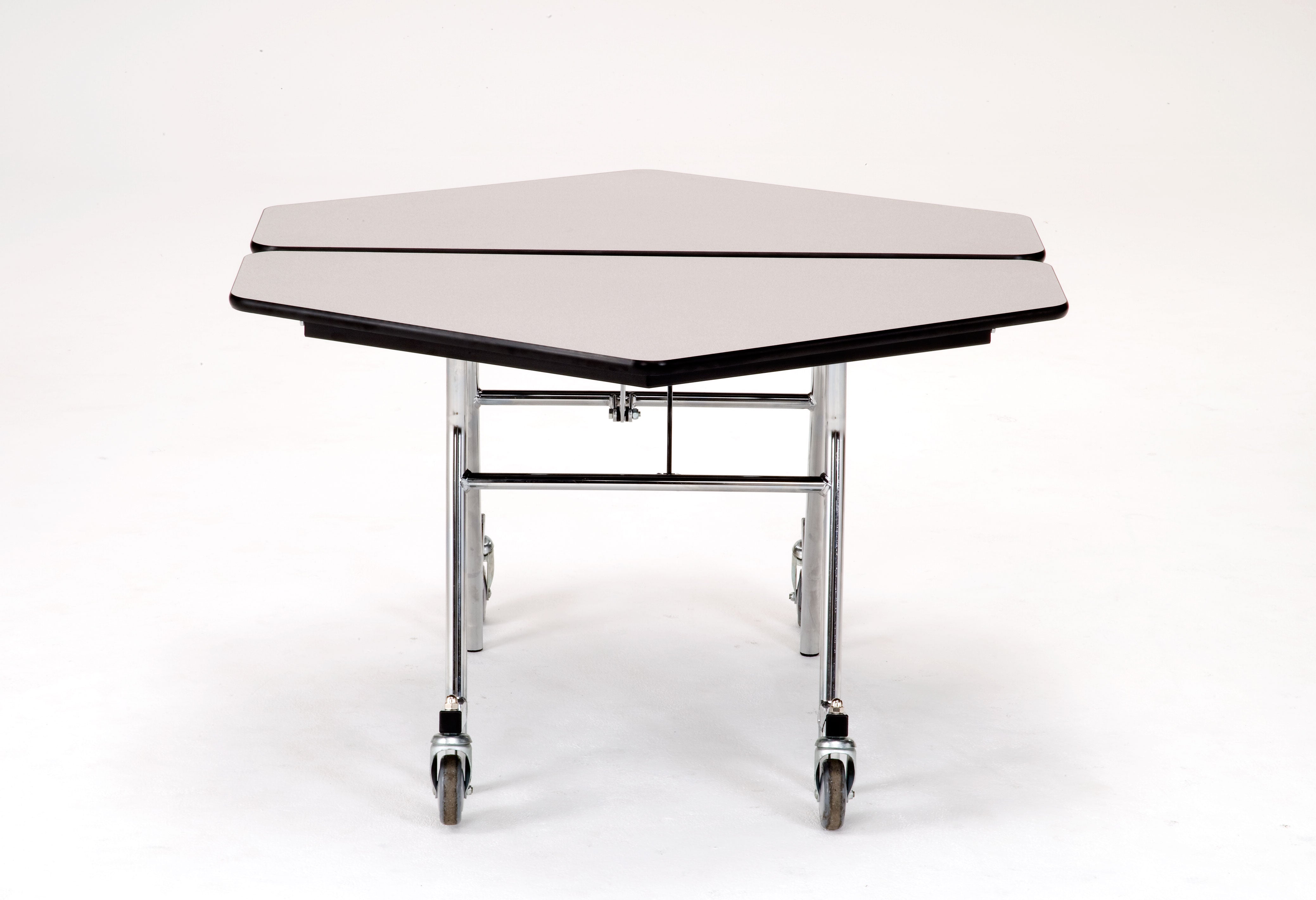 NPS® Mobile Cafeteria Table, 48" Hexagon, Plywood Core, Edge Type: ProtectEdge, Frame Type: Chrome (Specify Laminate Color and Height)