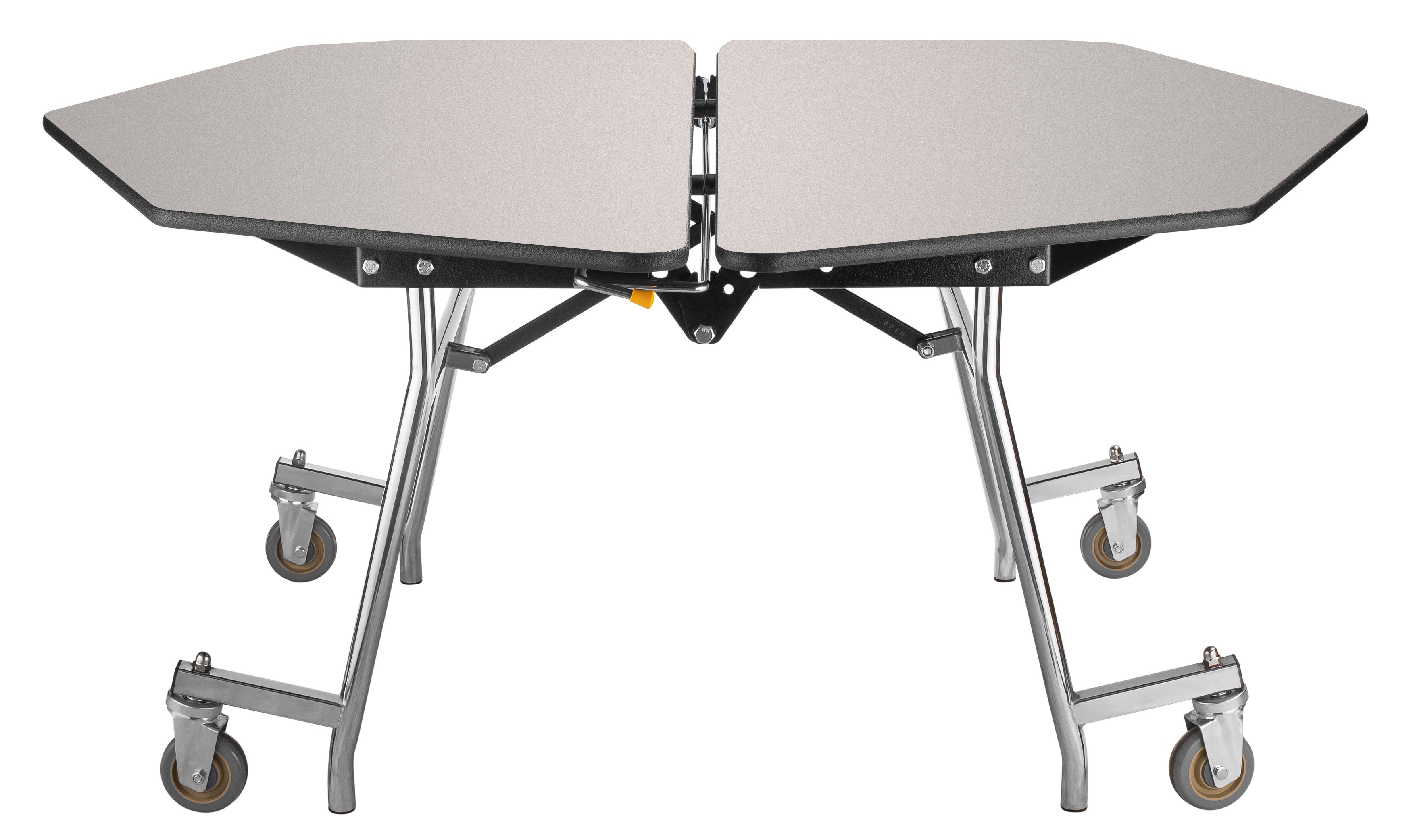 NPS® Mobile Cafeteria Table, 48" Hexagon, Plywood Core, Edge Type: ProtectEdge, Frame Type: Chrome (Specify Laminate Color and Height)