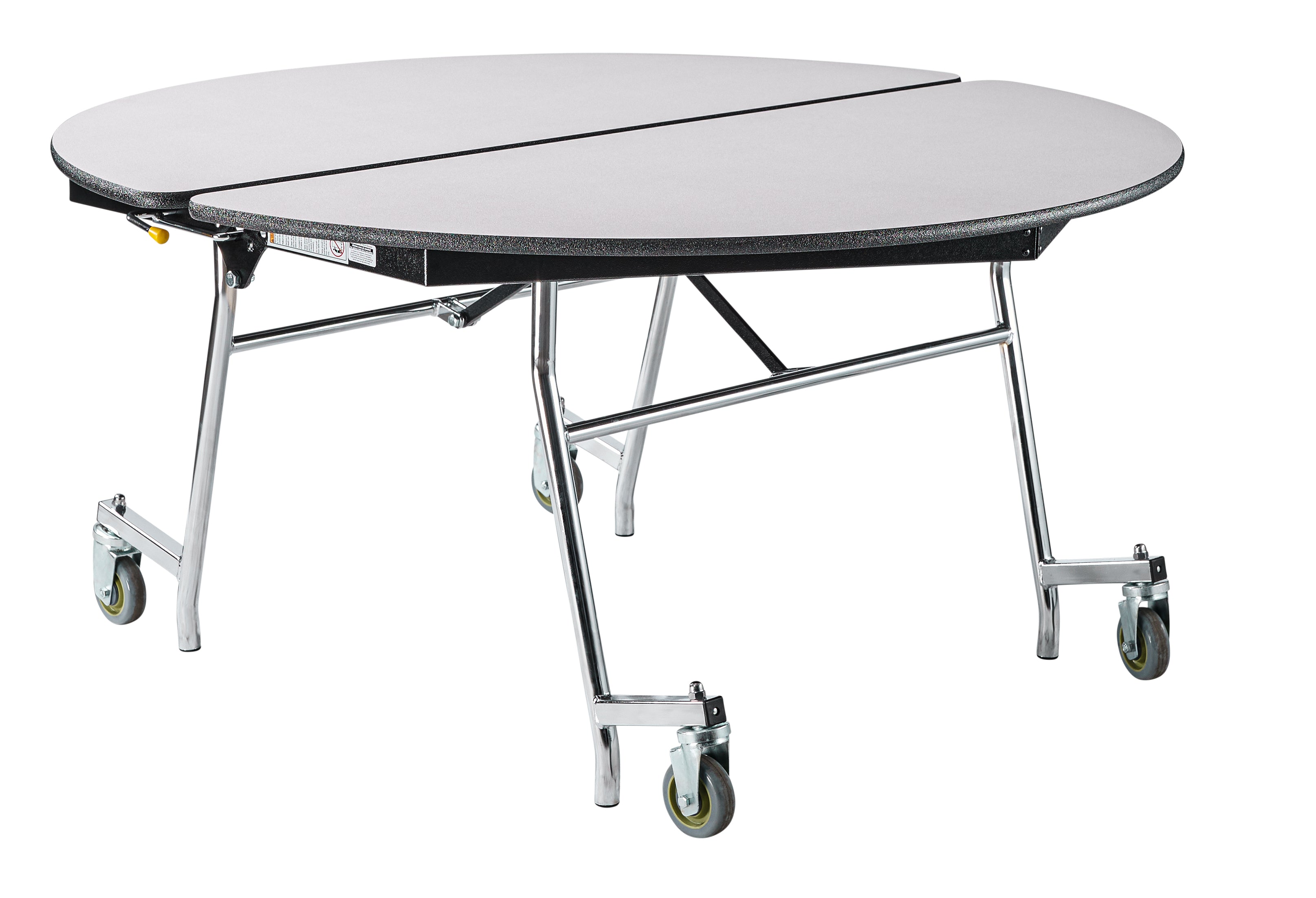 NPS® Mobile Cafeteria Table, 72" Round, Plywood Core, Edge Type: ProtectEdge, Frame Type: Chrome (Specify Laminate Color and Height)