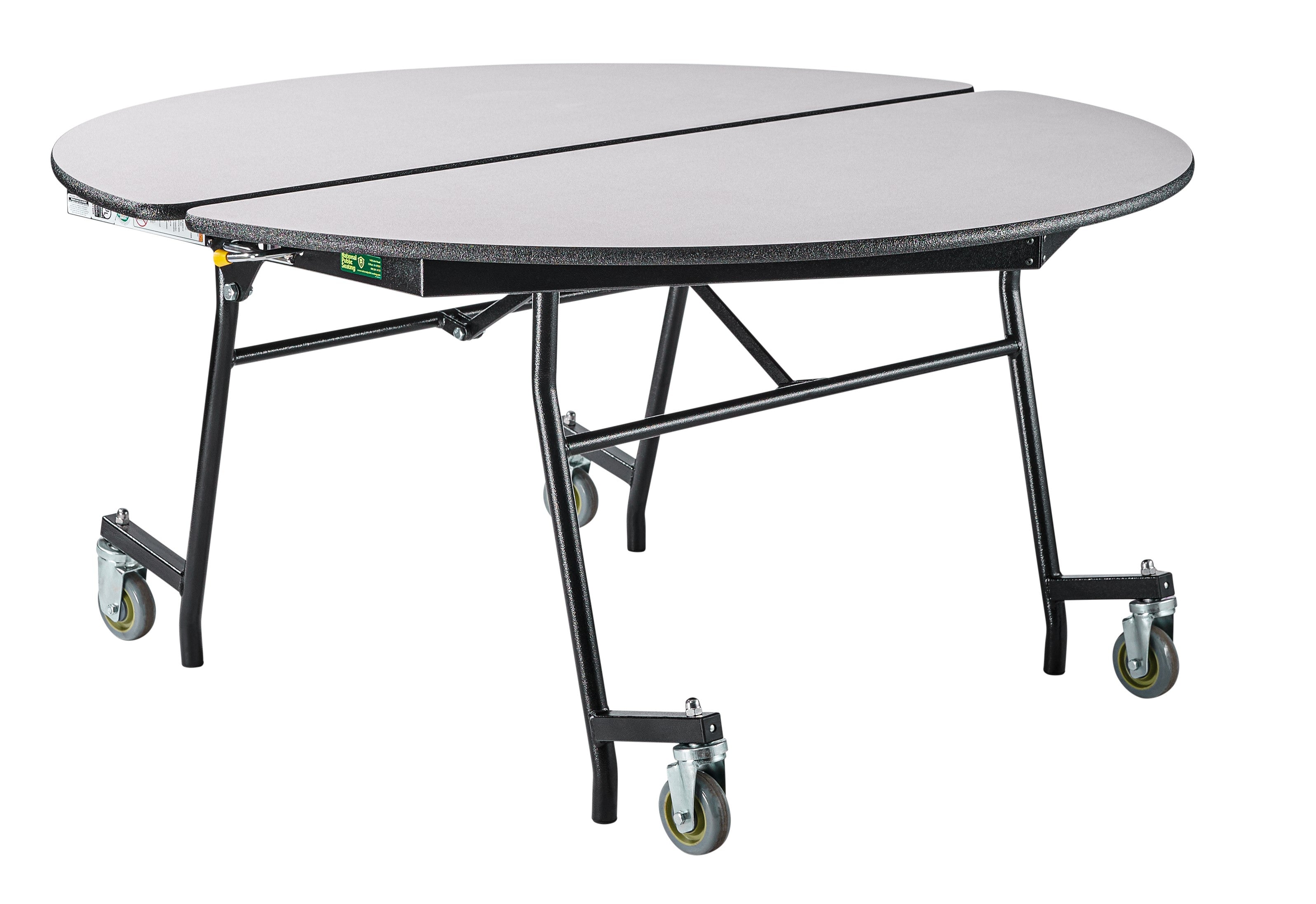 NPS® Mobile Cafeteria Table, 48" Round, Plywood Core, Edge Type: ProtectEdge, Frame Type: Textured Black (Specify Laminate Color and Height)