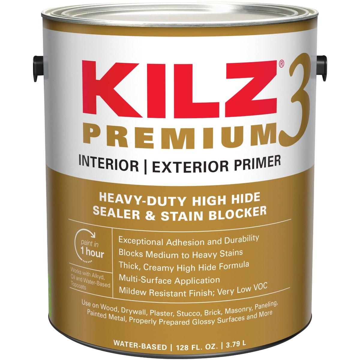 KILZ 3 Premium Water-Base Interior/Exterior Sealer Stain Blocking Primer, White, 1 Gal.