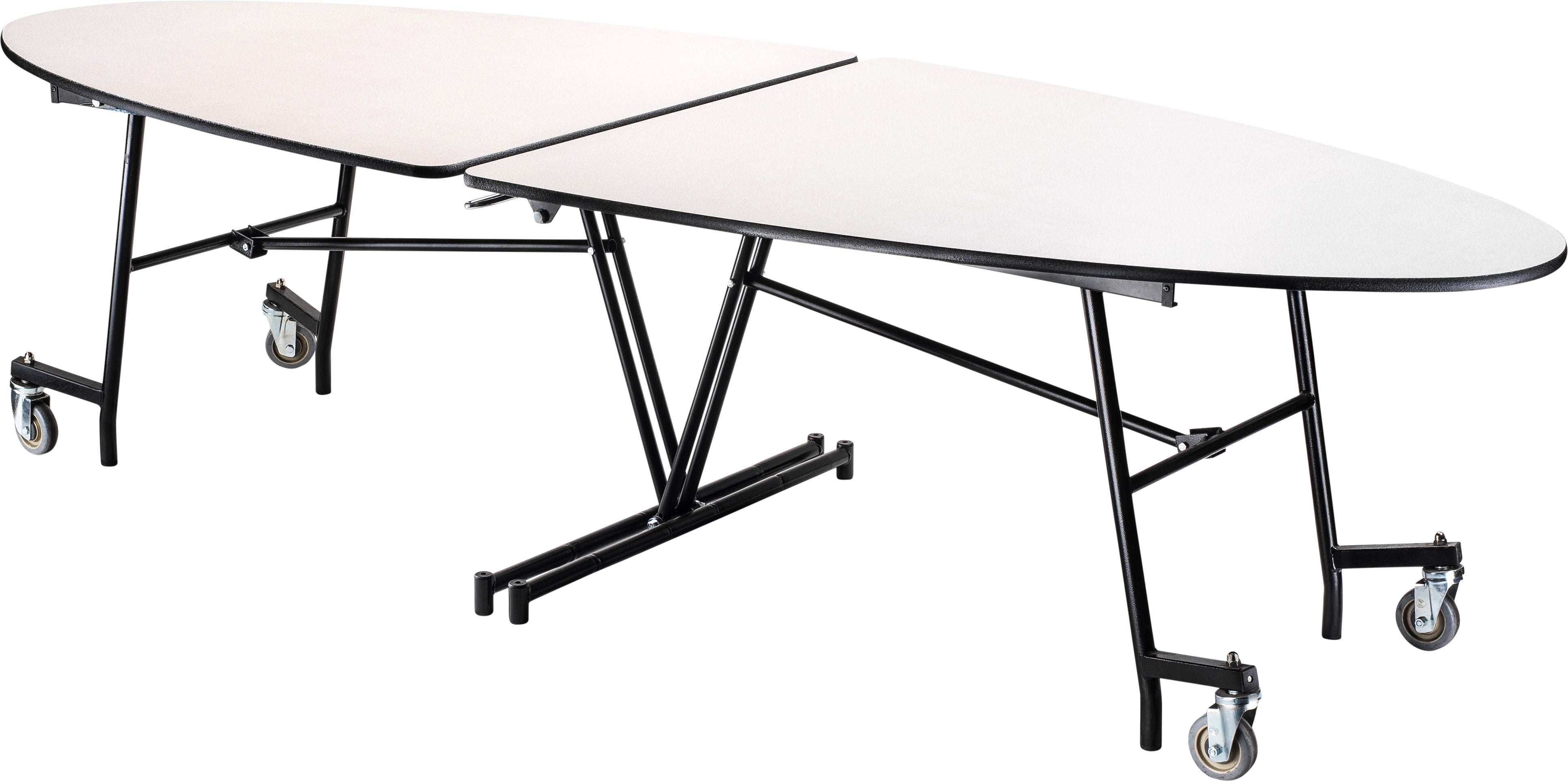NPS® Mobile Cafeteria Table, 10' Elliptical, Plywood Core, Edge Type: ProtectEdge, Frame Type: Textured Black (Specify Laminate Color and Height)