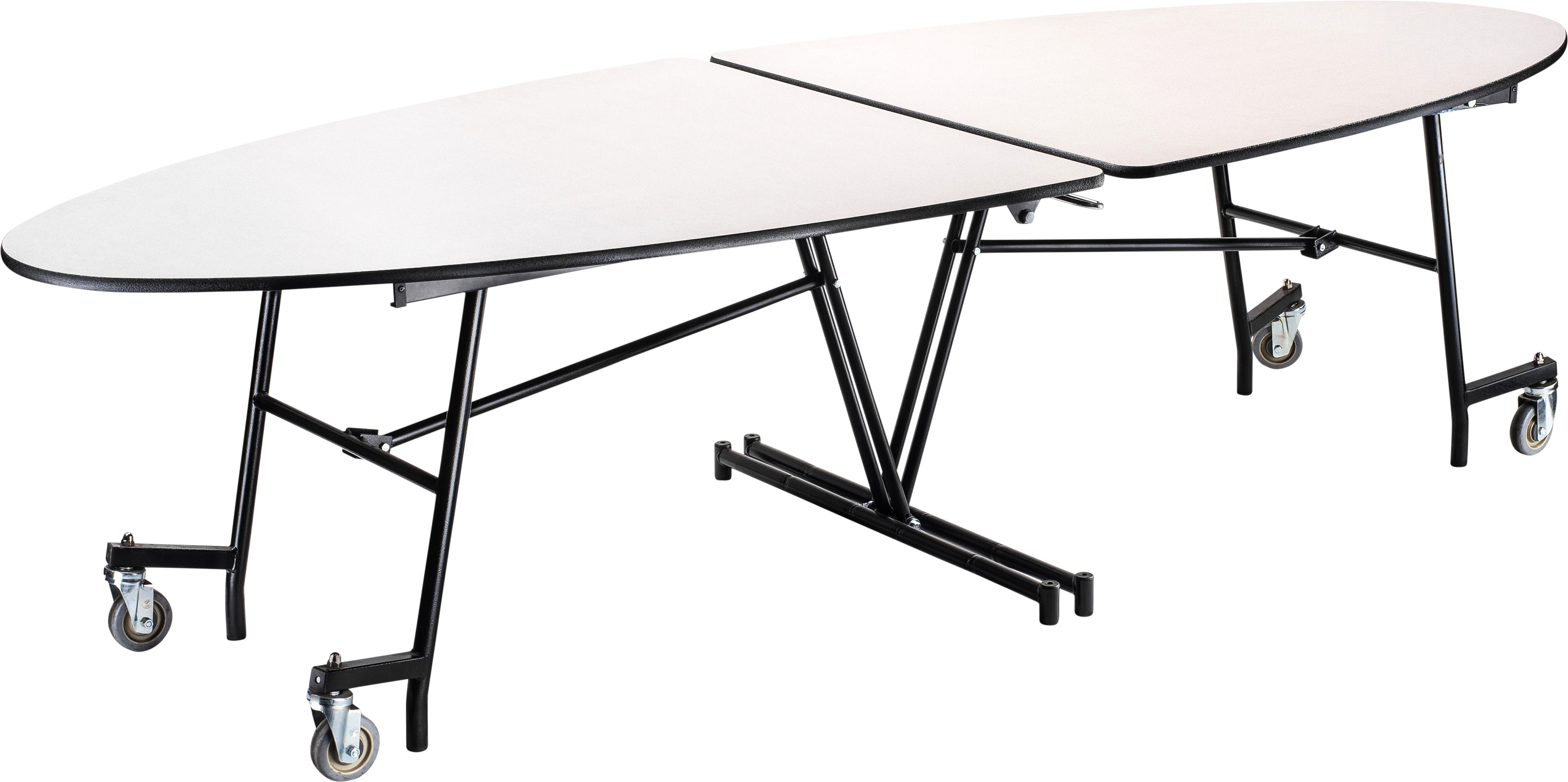 NPS® Mobile Cafeteria Table, 10' Elliptical, Plywood Core, Edge Type: ProtectEdge, Frame Type: Textured Black (Specify Laminate Color and Height)