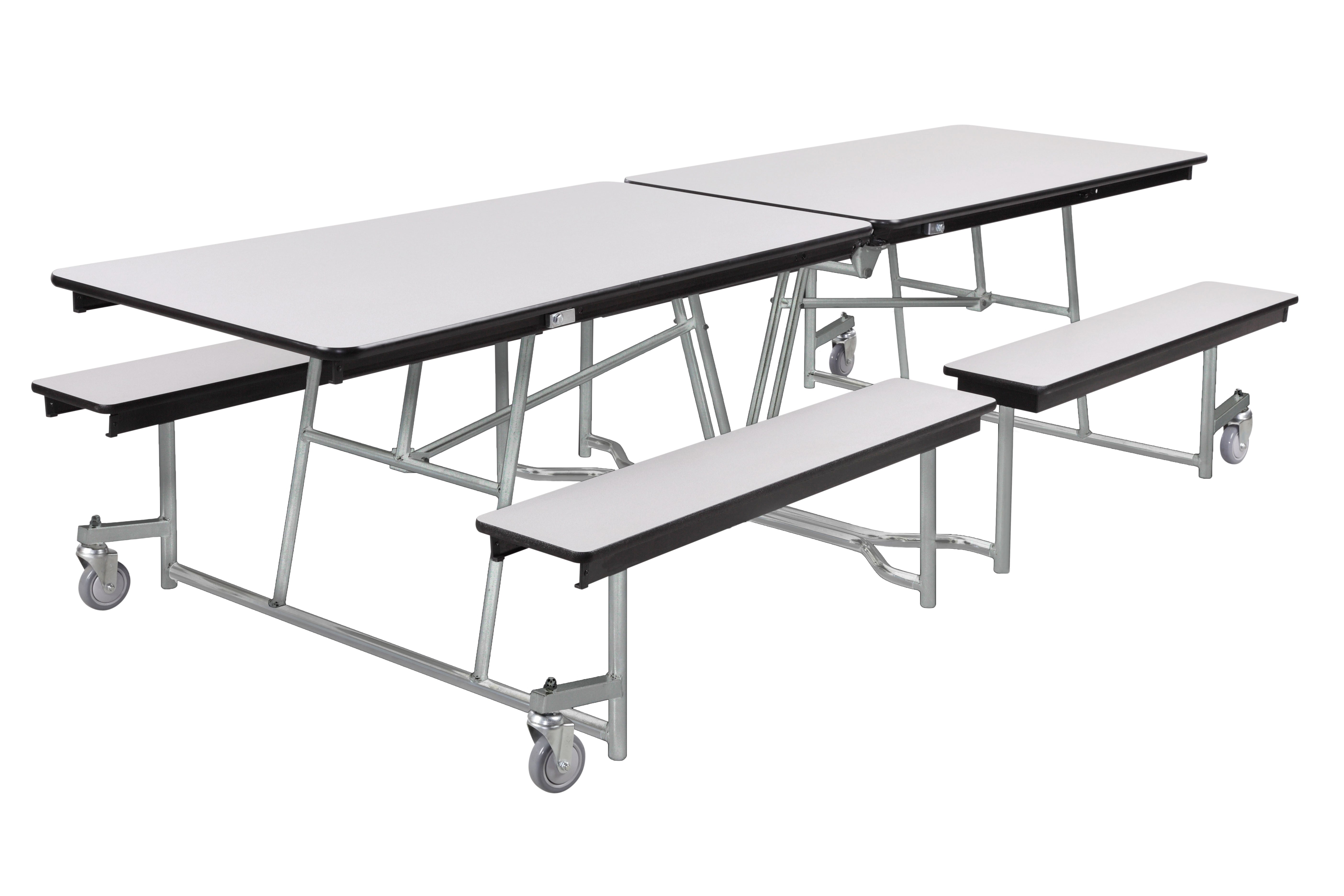 NPS® Mobile Cafeteria Table w/ Benches, 8'L, Particleboard Core, Edge Type: Edge Banding, Frame Type: Chrome (Specify Tabletop/Bench Laminate Color and Height)