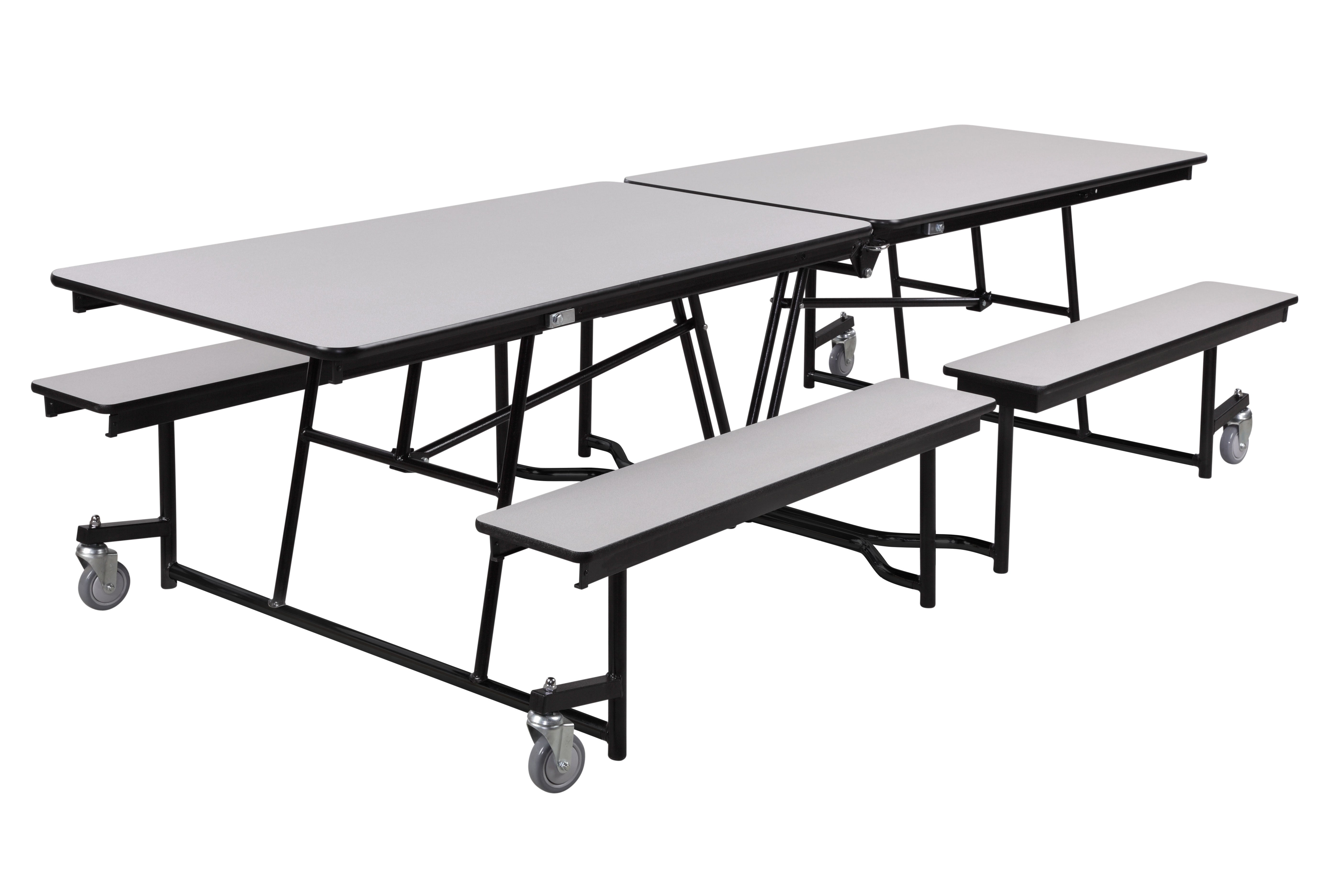 NPS® Mobile Cafeteria Table w/ Benches, 12'L, Plywood Core, Edge Type: Edge Banding, Frame Type:  Textured Black (Specify Tabletop/Bench Laminate Color and Height)