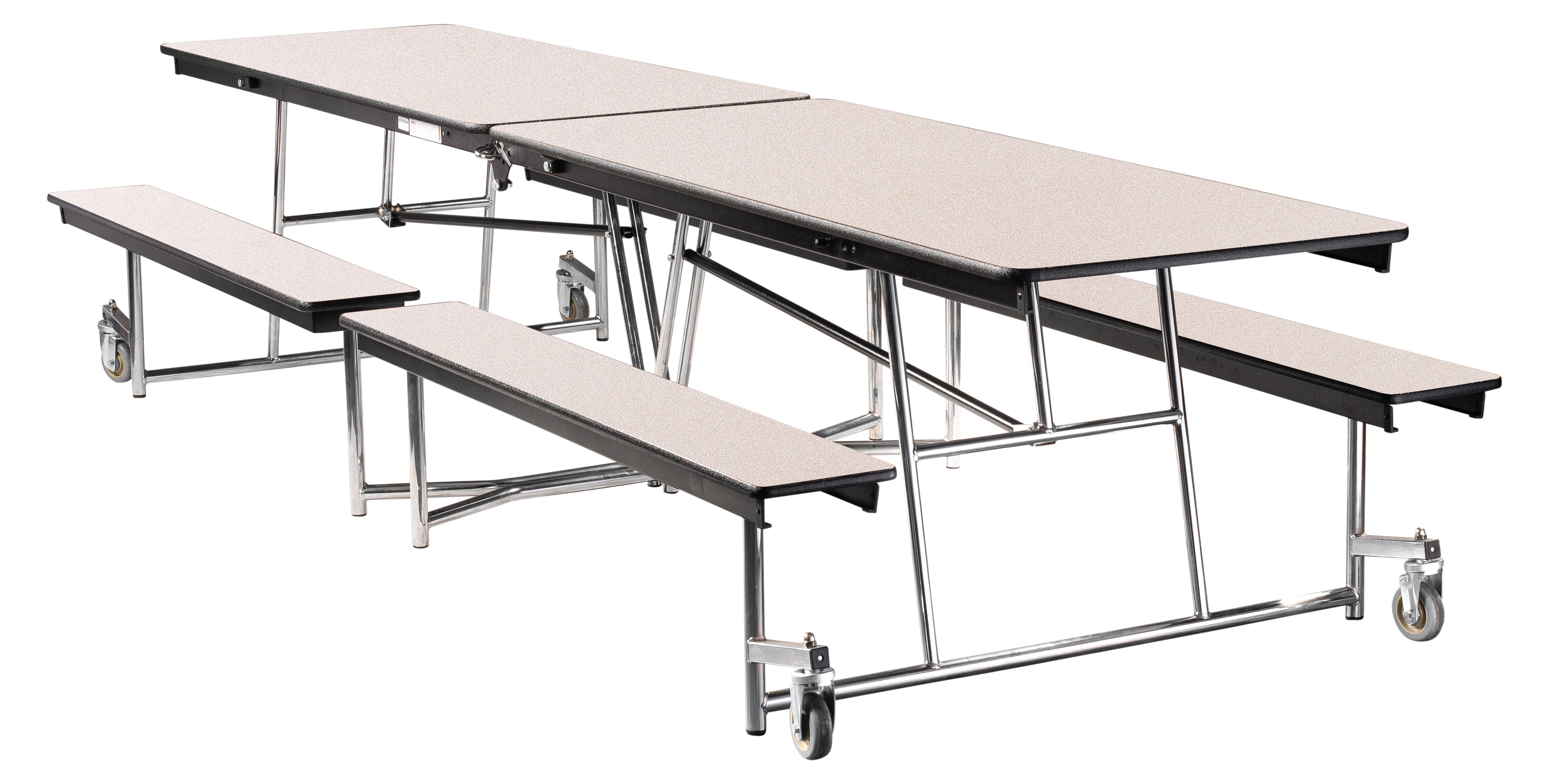 NPS® Mobile Cafeteria Table w/ Benches, 12'L, MDF Core, Edge Type: ProtectEdge, Frame Type: Chrome (Specify Tabletop/Bench Laminate Color and Height)