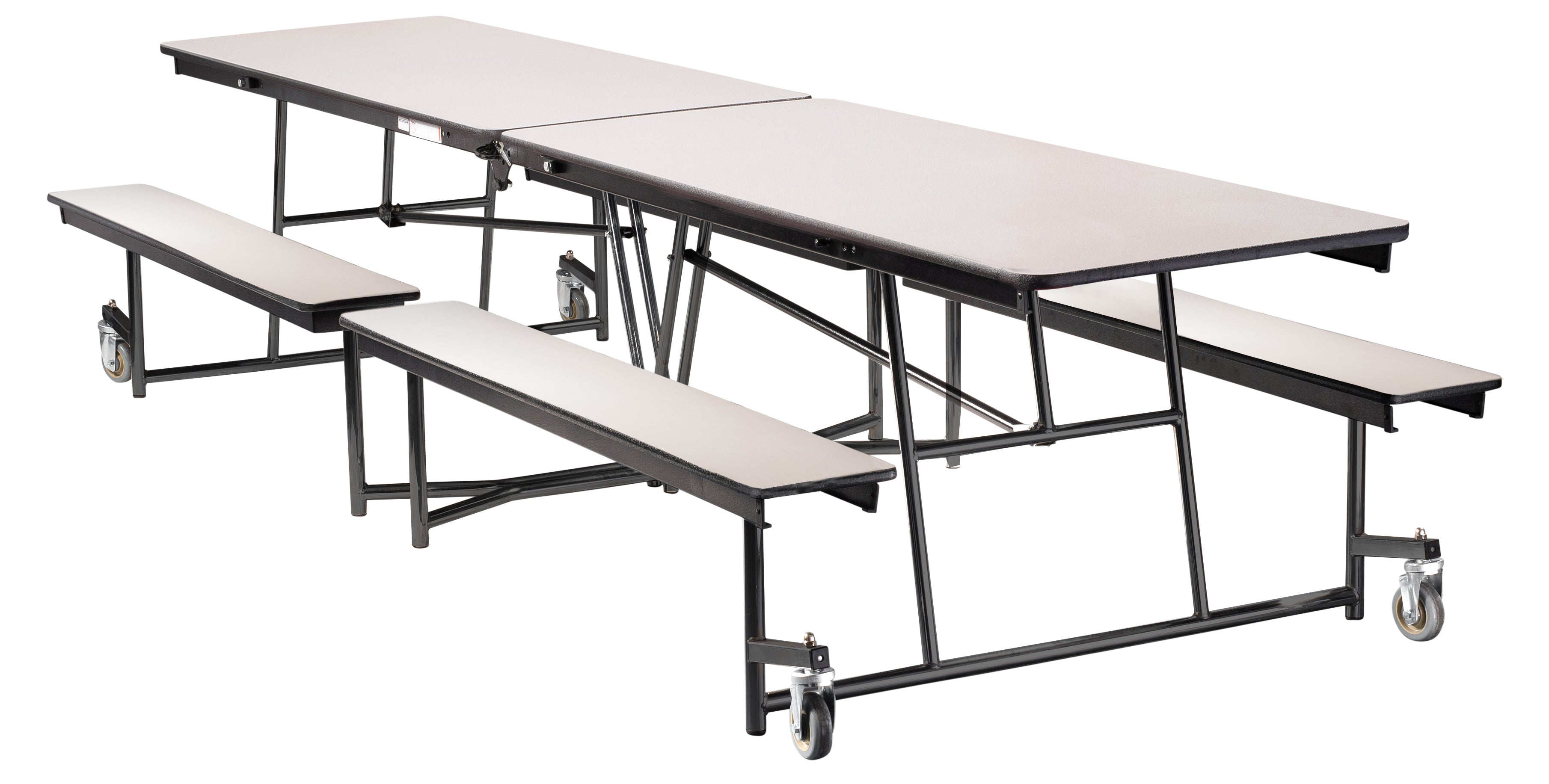 NPS® Mobile Cafeteria Table w/ Benches, 12'L, Plywood Core, Edge Type: Edge Banding, Frame Type:  Textured Black (Specify Tabletop/Bench Laminate Color and Height)