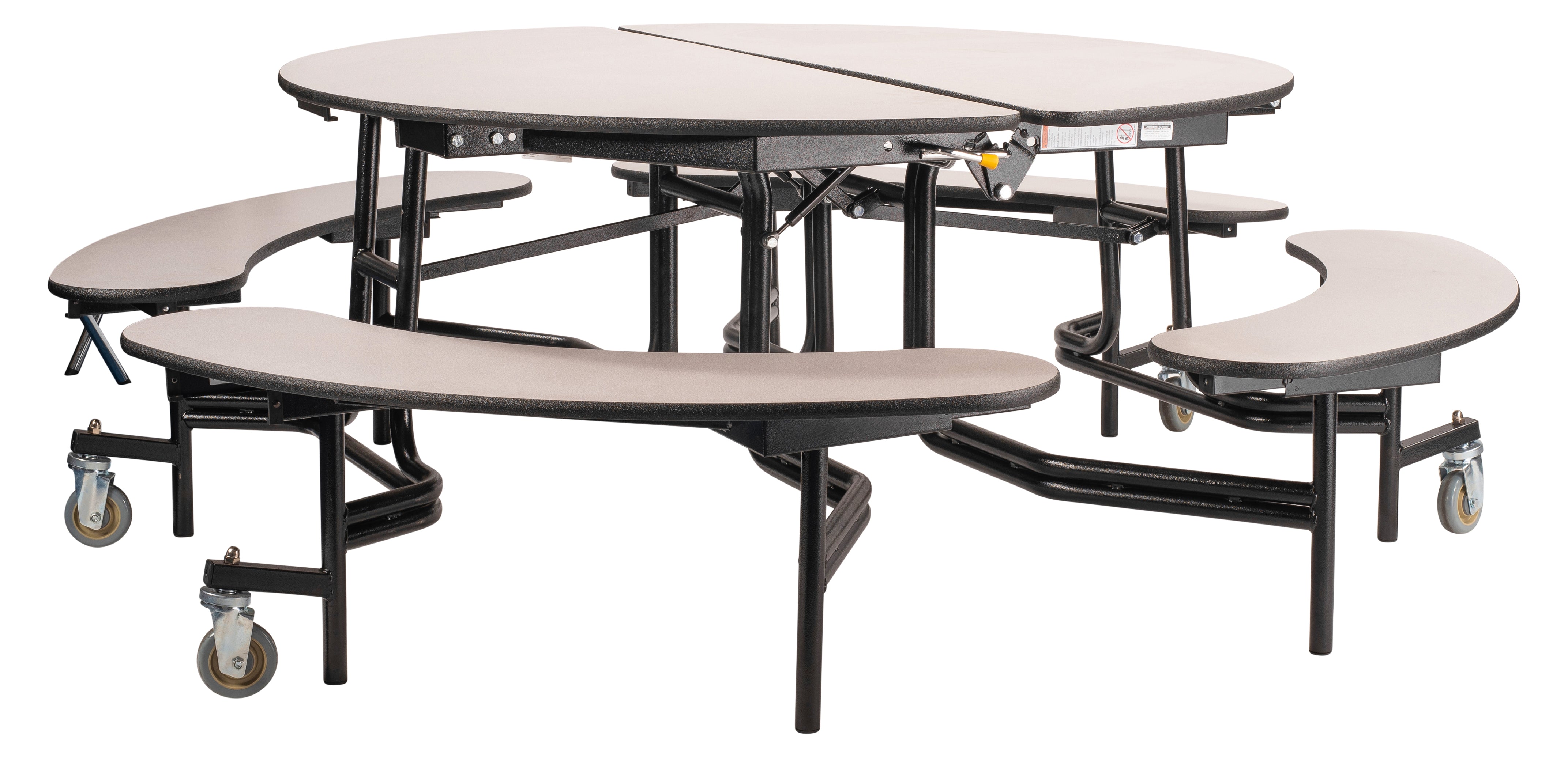 NPS® Mobile Cafeteria Table w/ Benches, 60" Round, Plywood Core, Edge Type: Edge Banding, Frame Type:  Textured Black (Specify Tabletop/Bench Laminate Color and Height)