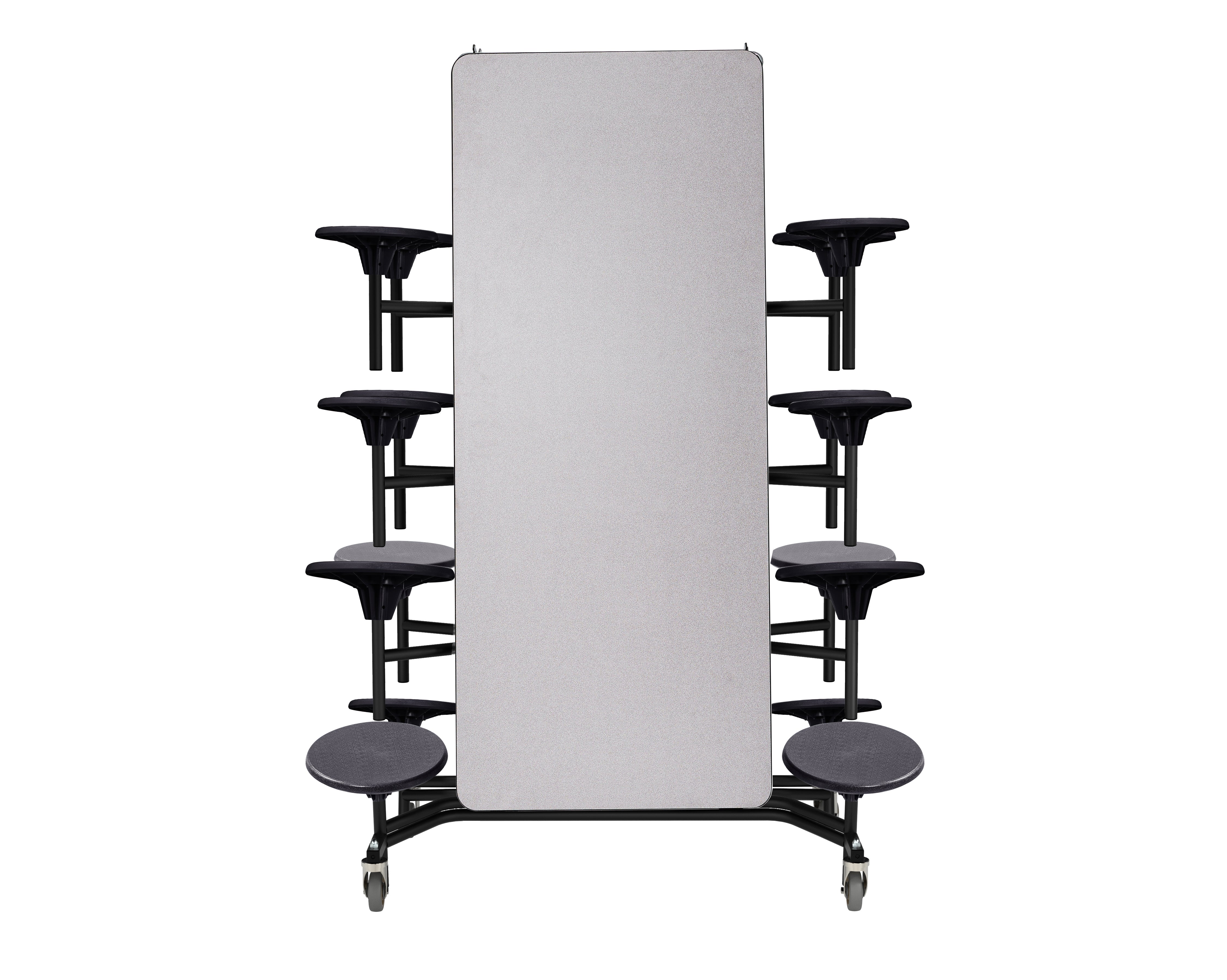 NPS® Mobile Cafeteria Table w/ 16 Stools, 13'L, Particleboard Core, Edge Type: Vinyl T-Mold, Frame Type: Textured Black (Specify Laminate Tabletop/Seat Color and Height)