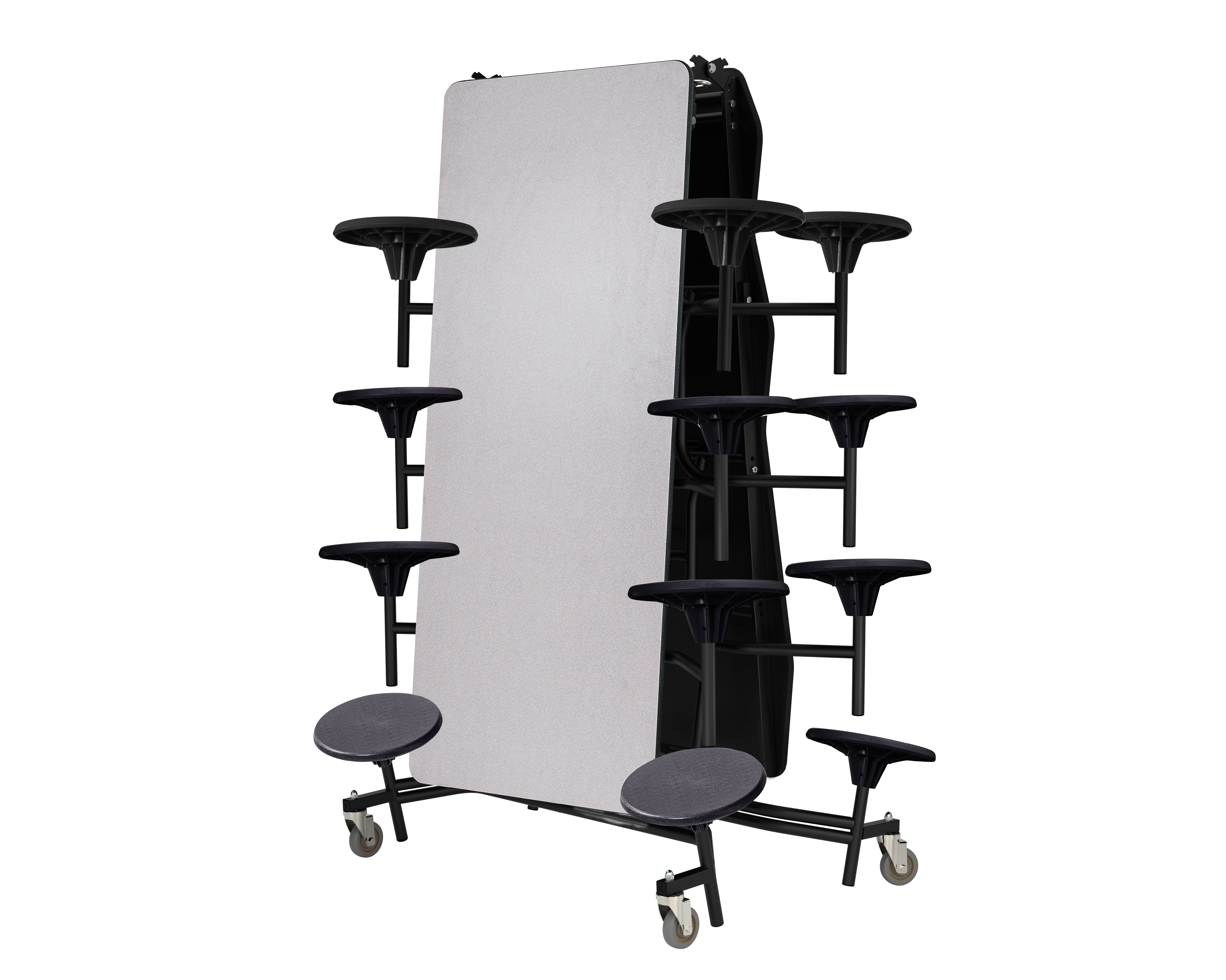 NPS® Mobile Cafeteria Table w/ 16 Stools, 13'L, Plywood Core, Edge Type: Edge Banding, Frame Type: Textured Black (Specify Laminate Tabletop/Seat Color and Height)