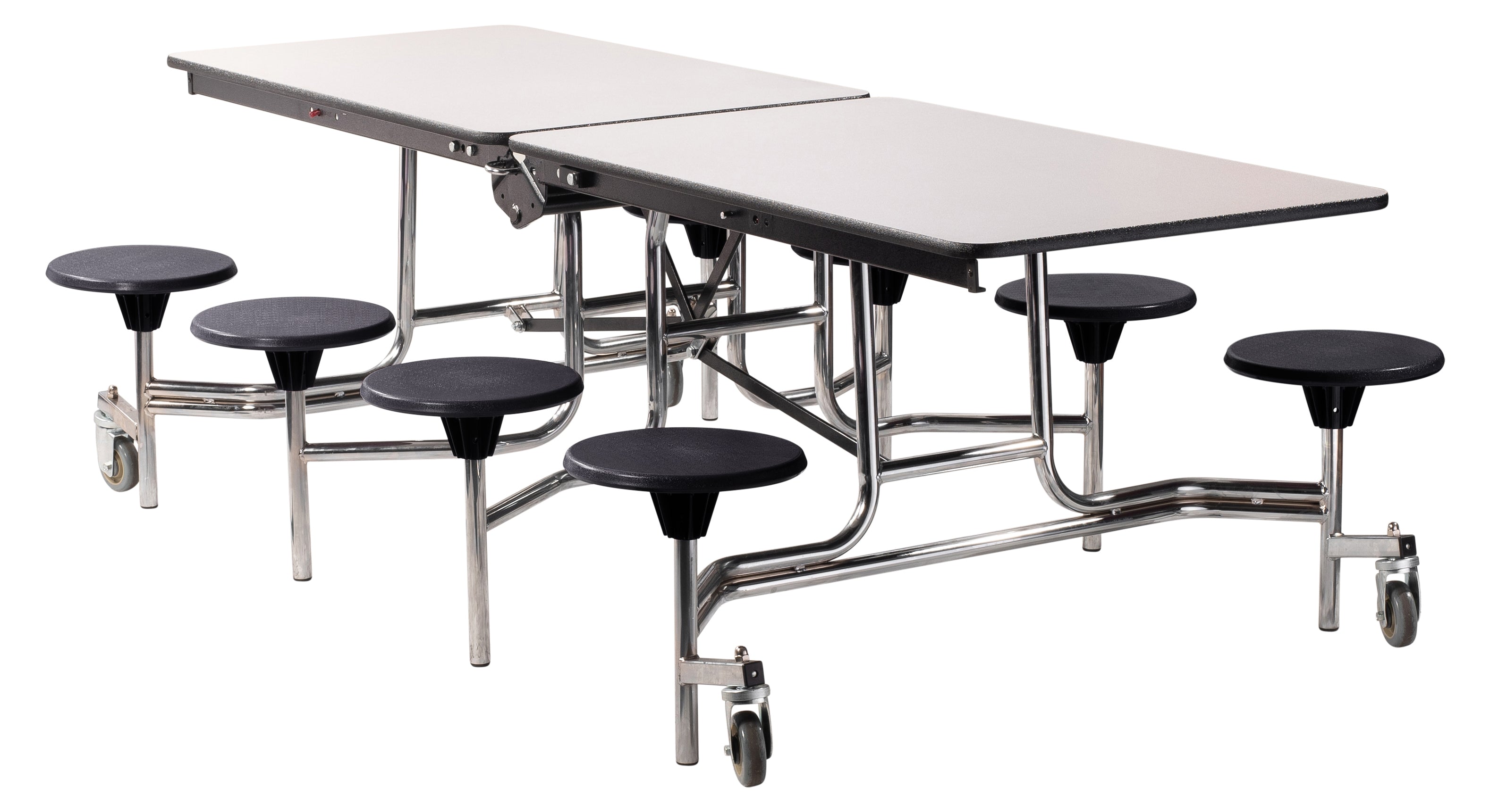 NPS® Mobile Cafeteria Table w/ 8 Stools, 8'L, Particleboard Core, Edge Type: Edge Banding, Frame Type:  Chrome (Specify Laminate Tabletop/Seat Color and Height)