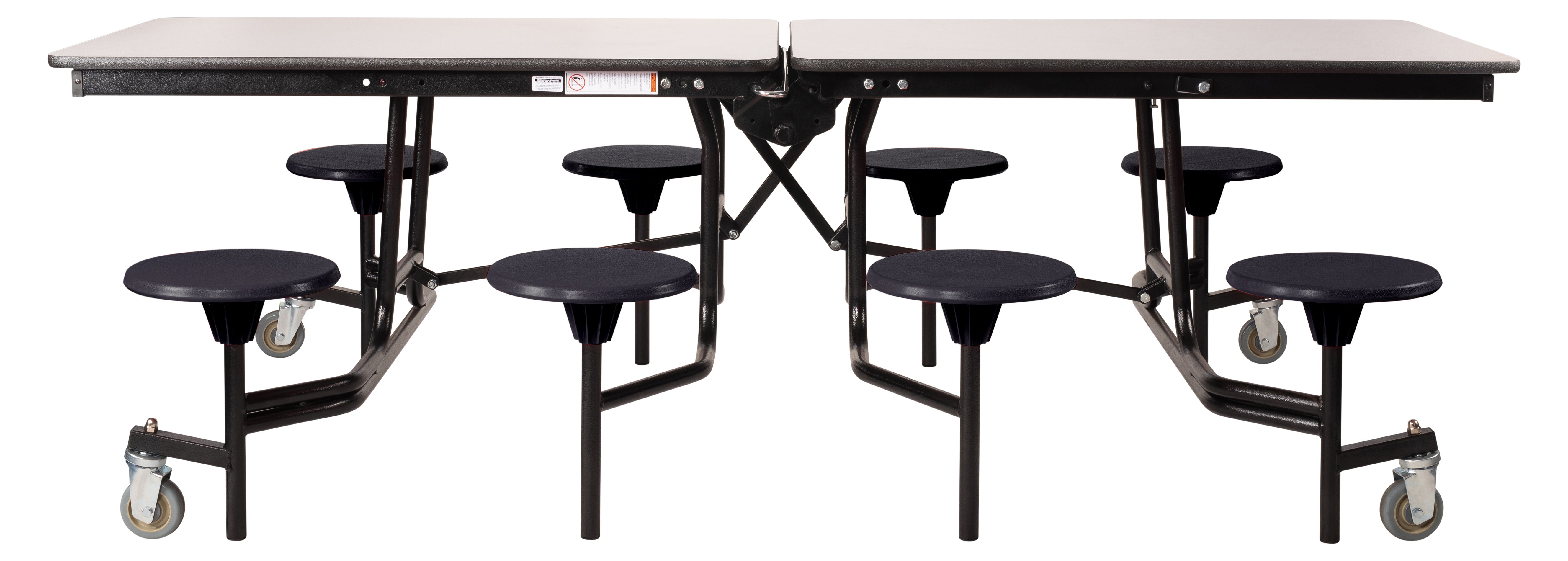 NPS® Mobile Cafeteria Table w/ 8 Stools, 8'L, MDF Core, Edge Type: ProtectEdge, Frame Type: Textured Black (Specify Laminate Tabletop/Seat Color and Height)